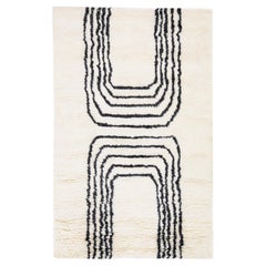 Handmade Modern Moroccan Style Ivory Wool Rug with Minimalist Design by Apadana