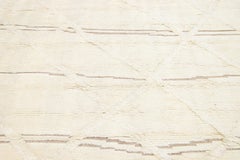 Handmade Modern Moroccan Style Tribal Wool Rug In Ivory And Brown