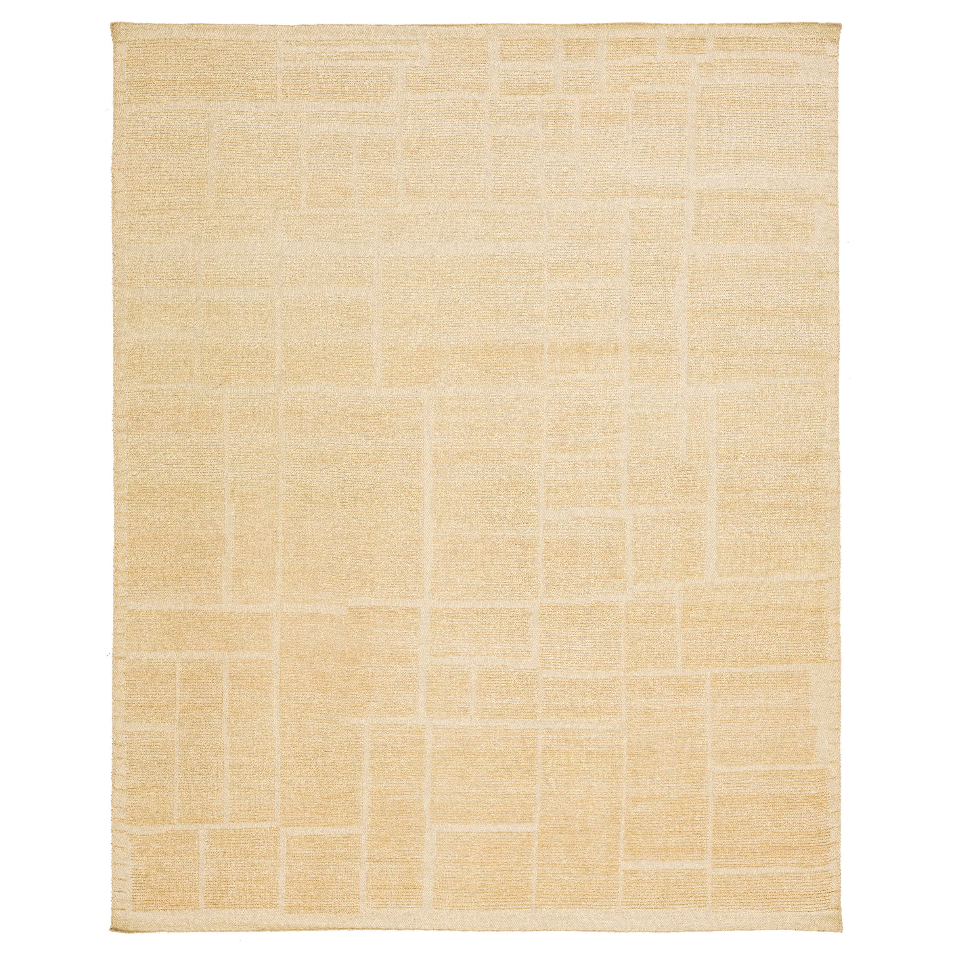 Handgefertigter moderner Wollteppich im marokkanischen Stil in Beige – Hellbraun von Apadana