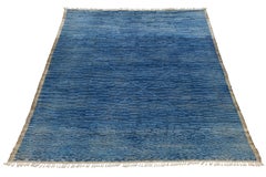 Handmade Modern Moroccan Style Wool Rug In Blue With Geometric Design