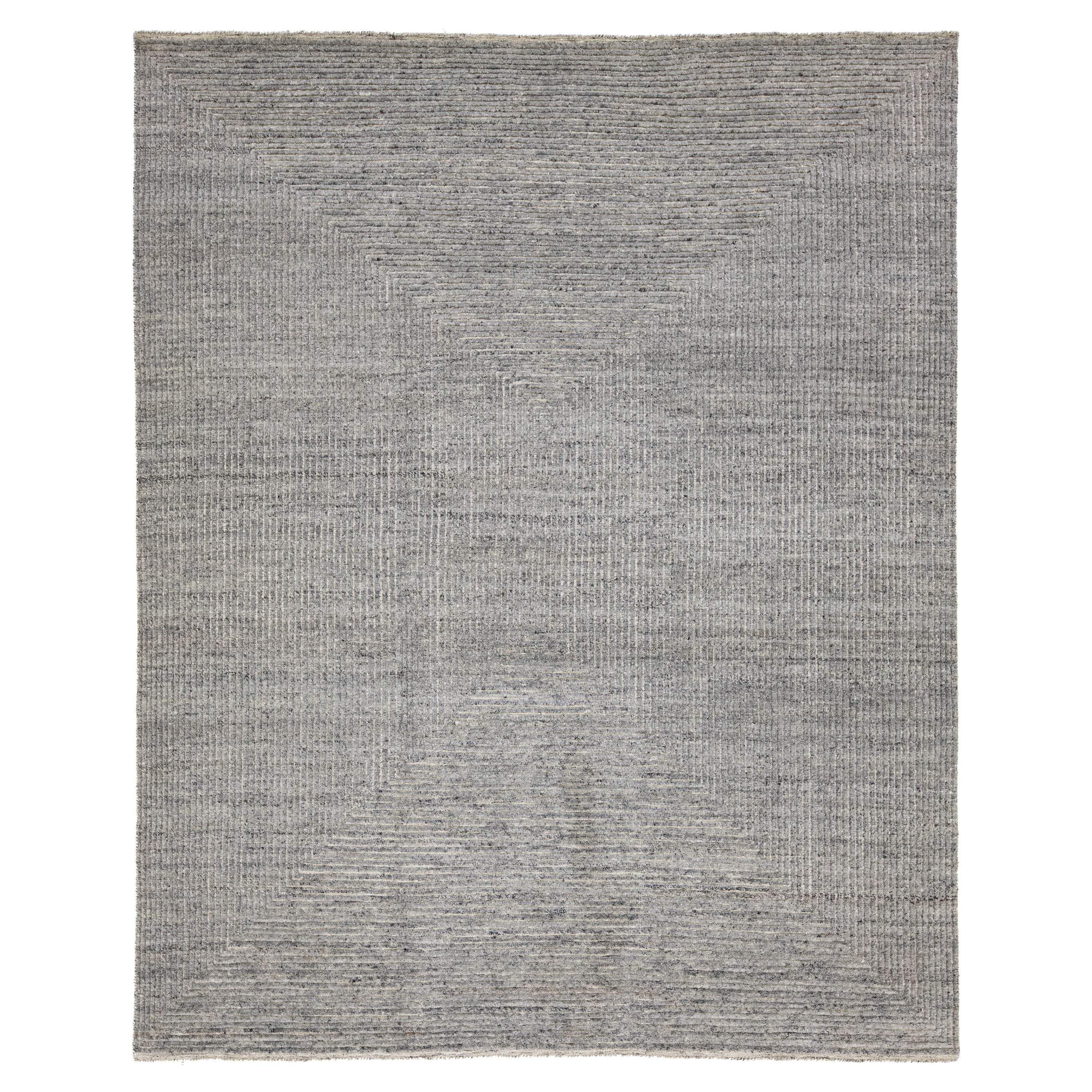 Tapis de style marocain moderne fait à la main avec motif géométrique en gris clair en vente