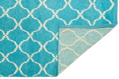Handmade Modern Moroccan Style Wool Runner - Turquoise & Cream Trellis Pattern