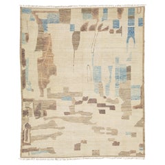 Handgefertigter moderner marokkanischer Wollteppich mit abstrakten Erdtönen