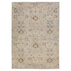 Handmade Modern Oushak-Style Indian Wool Area Rug – Muted Neutral & Slate Blue