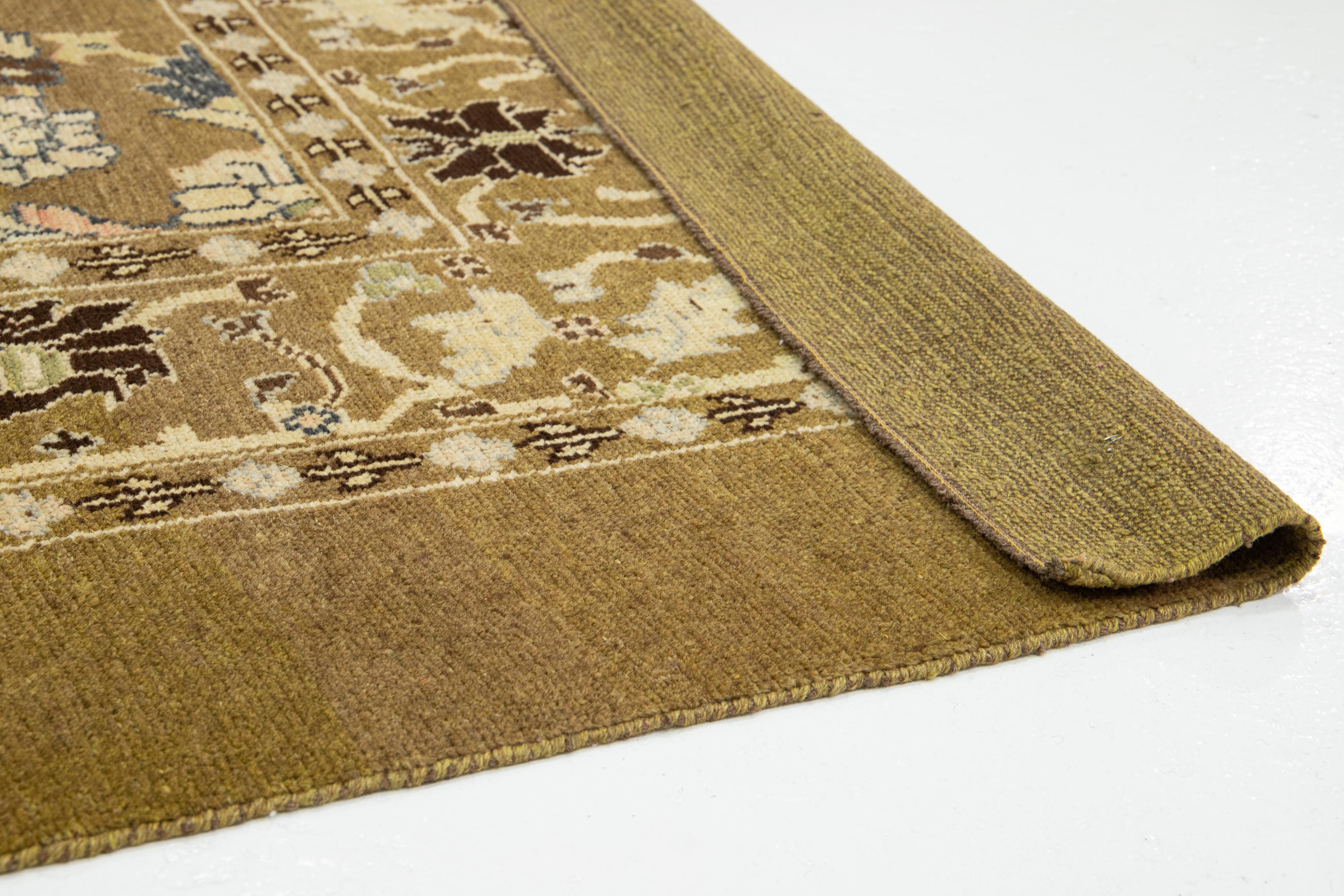 Afghan Handmade Modern Revival Light Brown Wool Rug With Allover Design For Sale