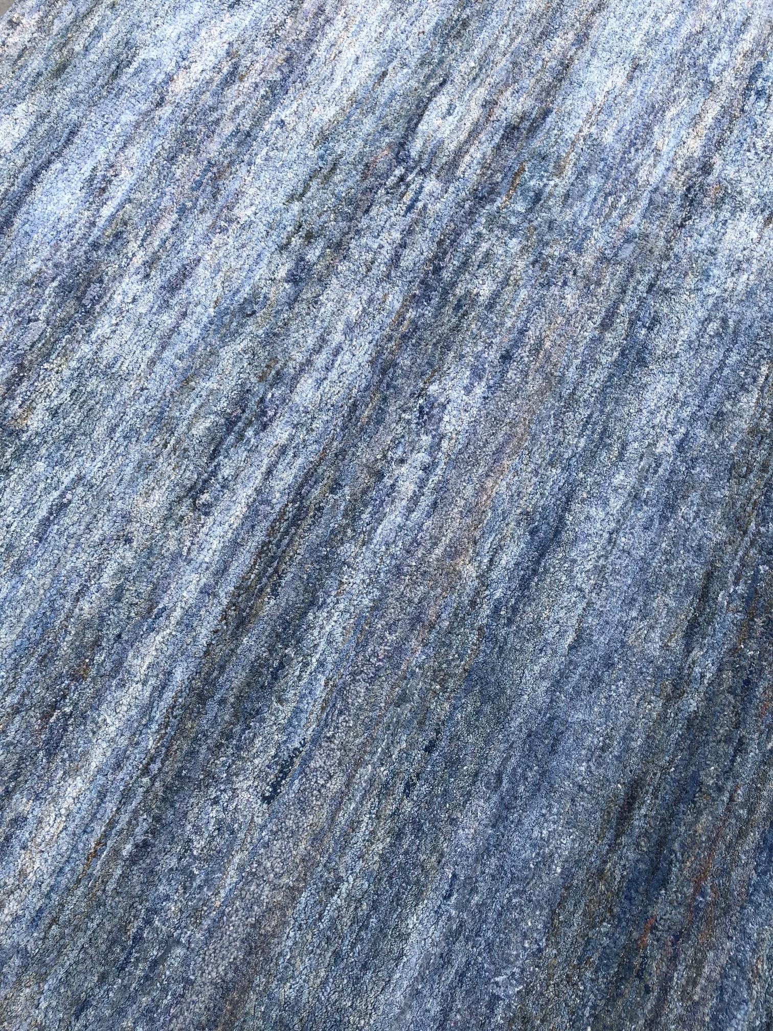 Indian Rug & Kilim's Handmade Modern Rug Blue and Gray Plain