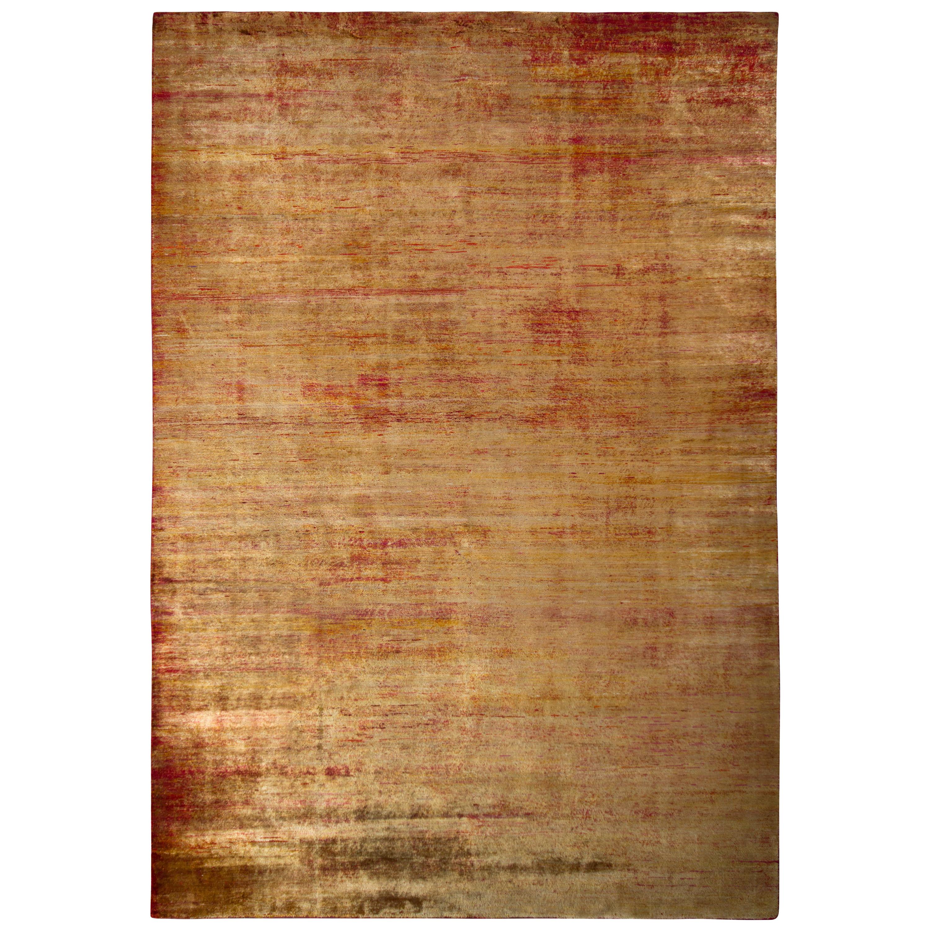 Handmade Modern Rug Gold and Red Abrashed Striped Pattern by Rug & Kilim
