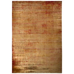 Handmade Modern Rug Gold and Red Abrashed Striped Pattern by Rug & Kilim
