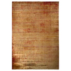 Rug & Kilim - Tappeto moderno fatto a mano con motivo a strisce color oro e rosso.