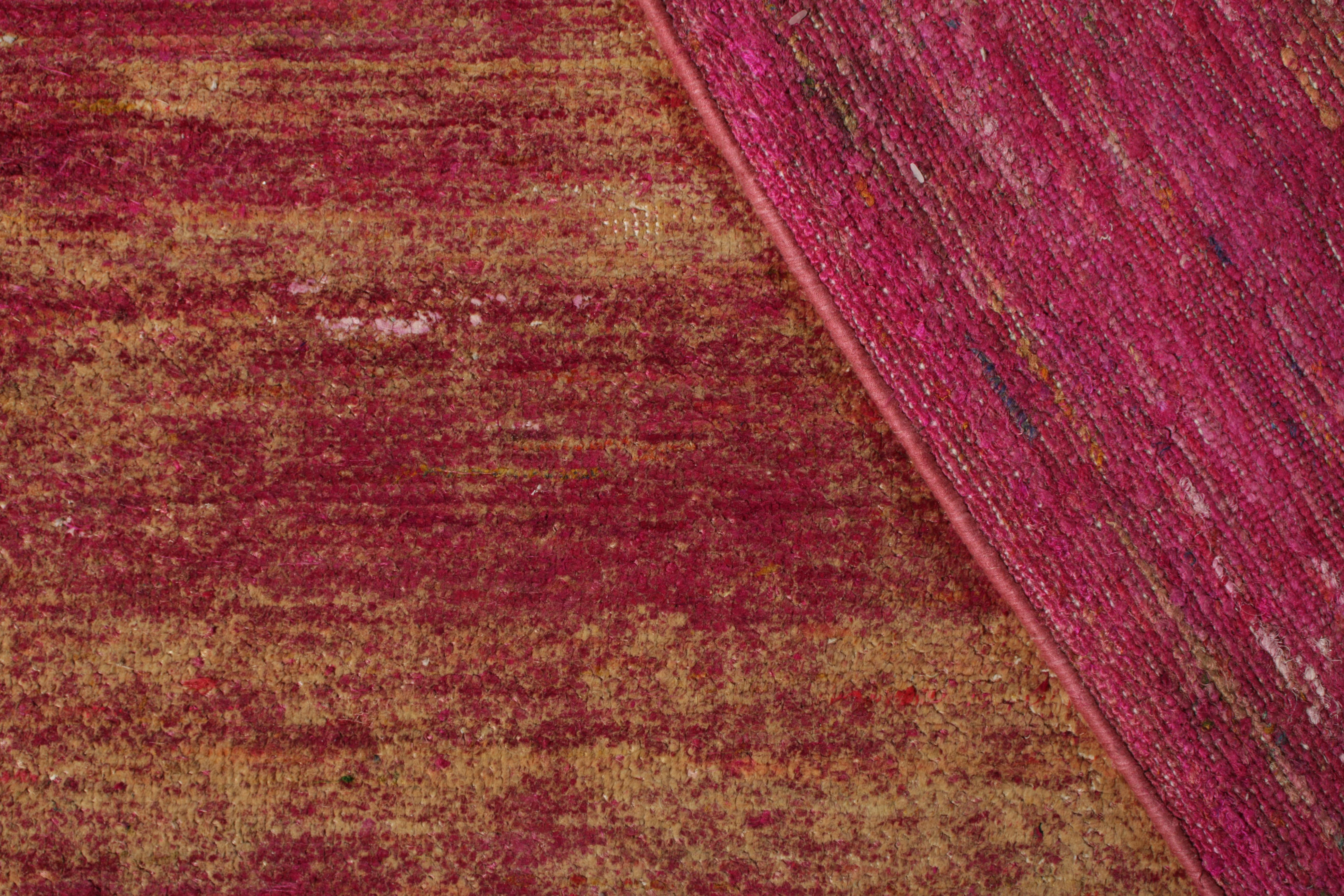 Rug & Kilim's Handmade Modern Rug Red and Gold Abrashed Striped Pattern In New Condition In Long Island City, NY