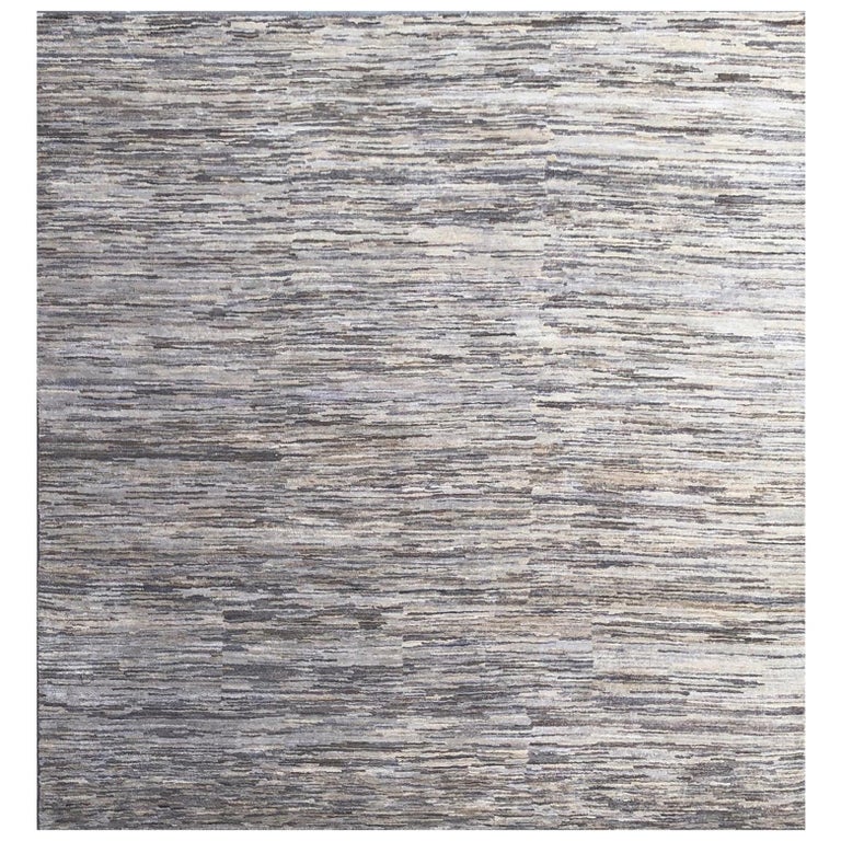 Rug and Kilim's Handmade Modern Rug Silver, Gray and Blue Plain Mix For ...