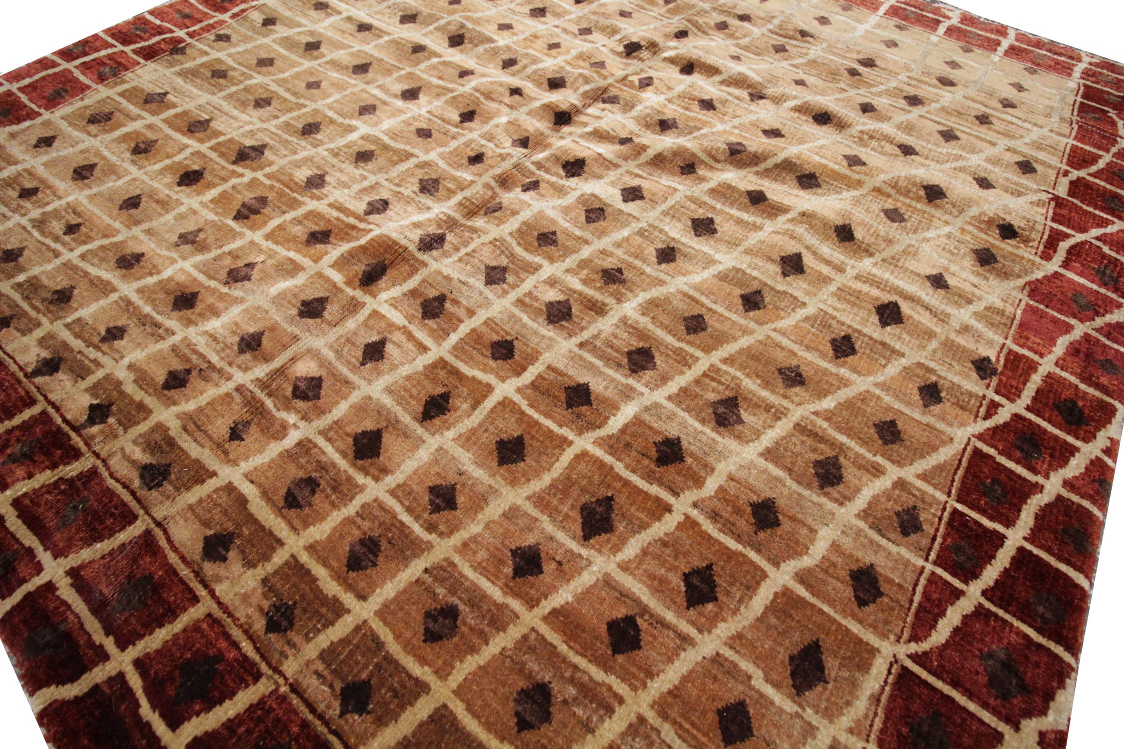 Handgefertigter moderner Teppich, quadratischer Orientteppich, primitiver Wollteppich, zeitgenössisch im Angebot 1