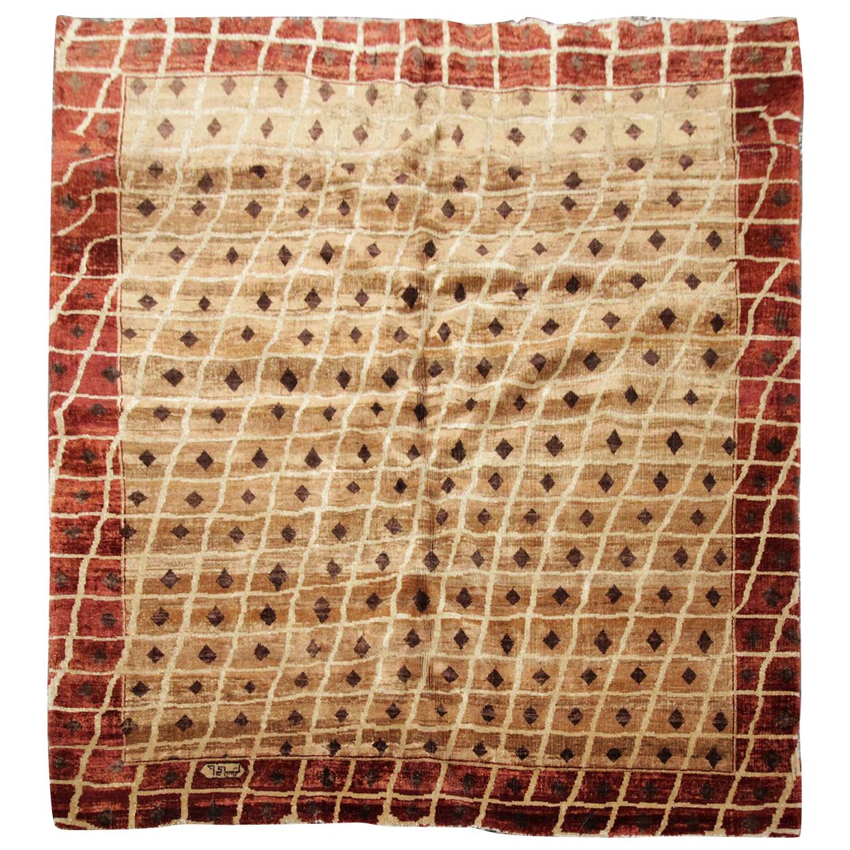 Handmade Modern Rug, Square Rug Oriental Carpet, Primitive Wool Rug Contemporary For Sale