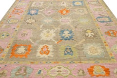 Handmade Modern Sultanabad Brown/Pink Wool Rug with Floral Pattern