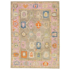 Tappeto moderno fatto a mano in lana Sultanabad Rugs marrone/rosa con motivo floreale