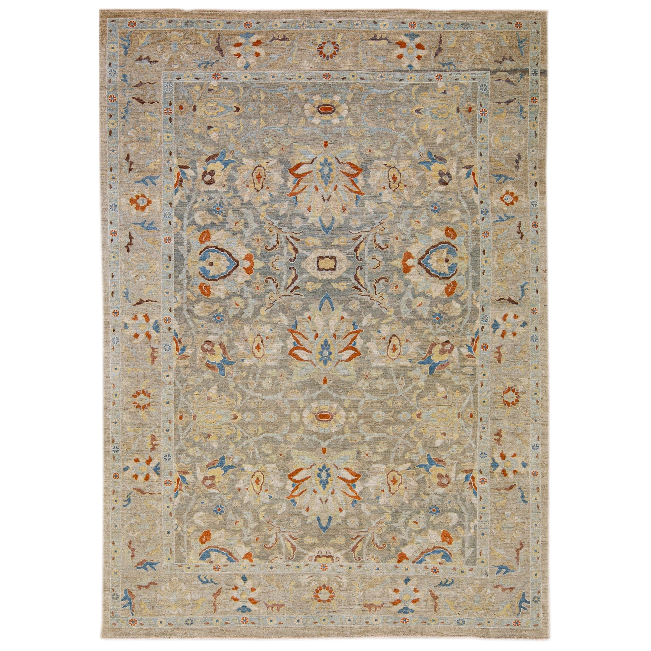 Tapis en laine Sultanabad gris/marron à motif floral, fait à la main, The Moderns