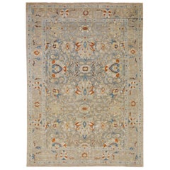Tapis en laine Sultanabad gris/marron à motif floral, fait à la main, The Moderns