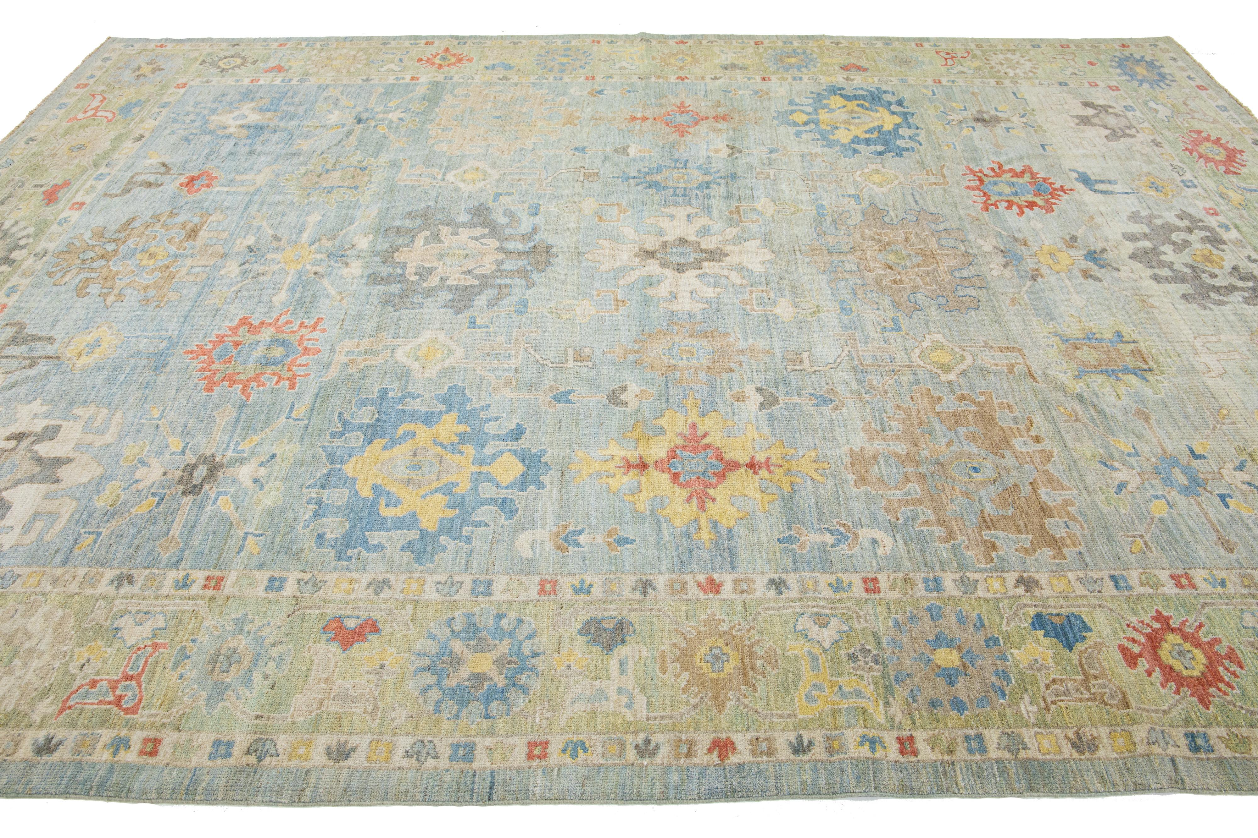 Hand-Knotted Handmade Modern Sultanabad Room Size Wool Rug With Multicolor Floral Motif For Sale