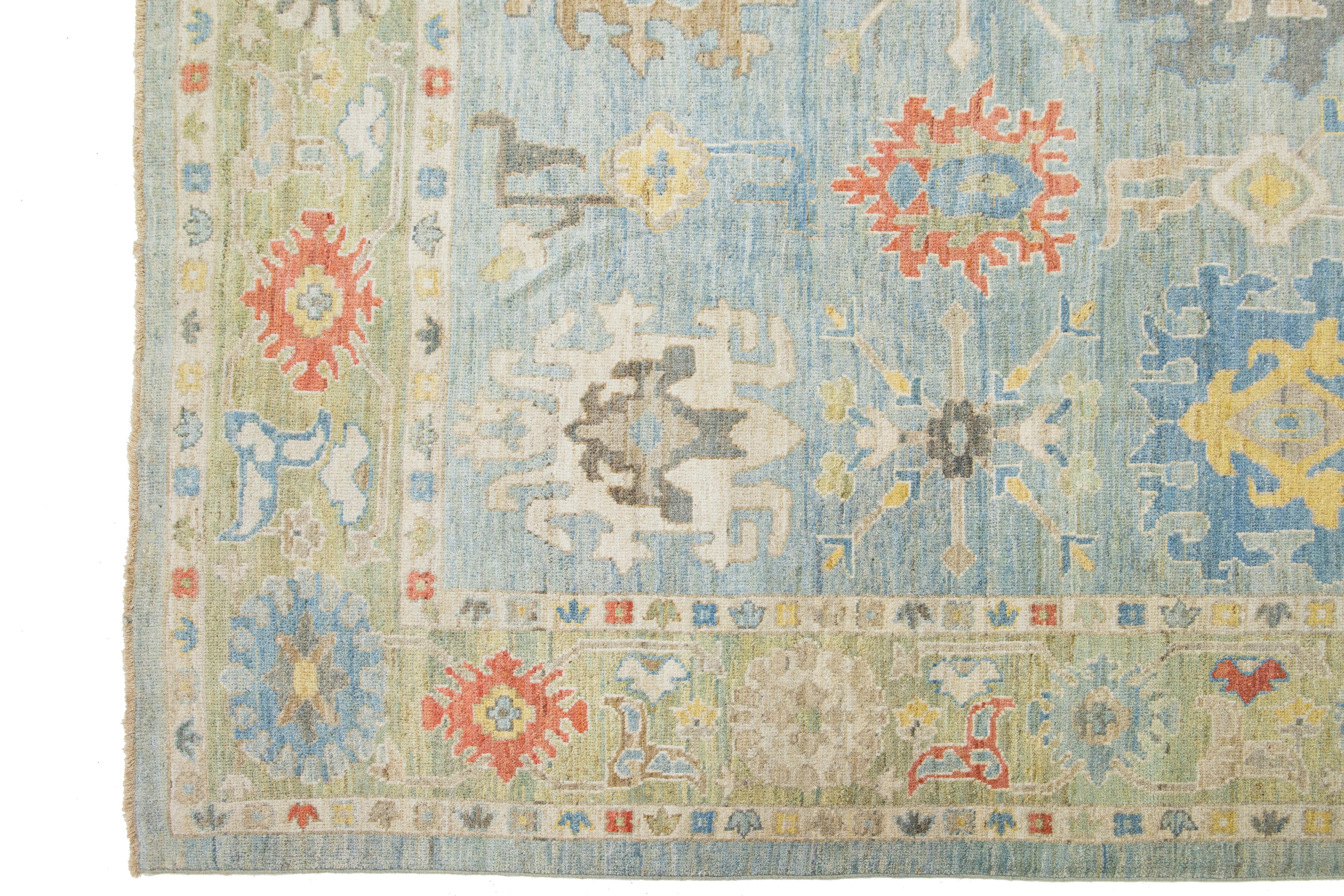 Handmade Modern Sultanabad Room Size Wool Rug With Multicolor Floral Motif In New Condition For Sale In Norwalk, CT