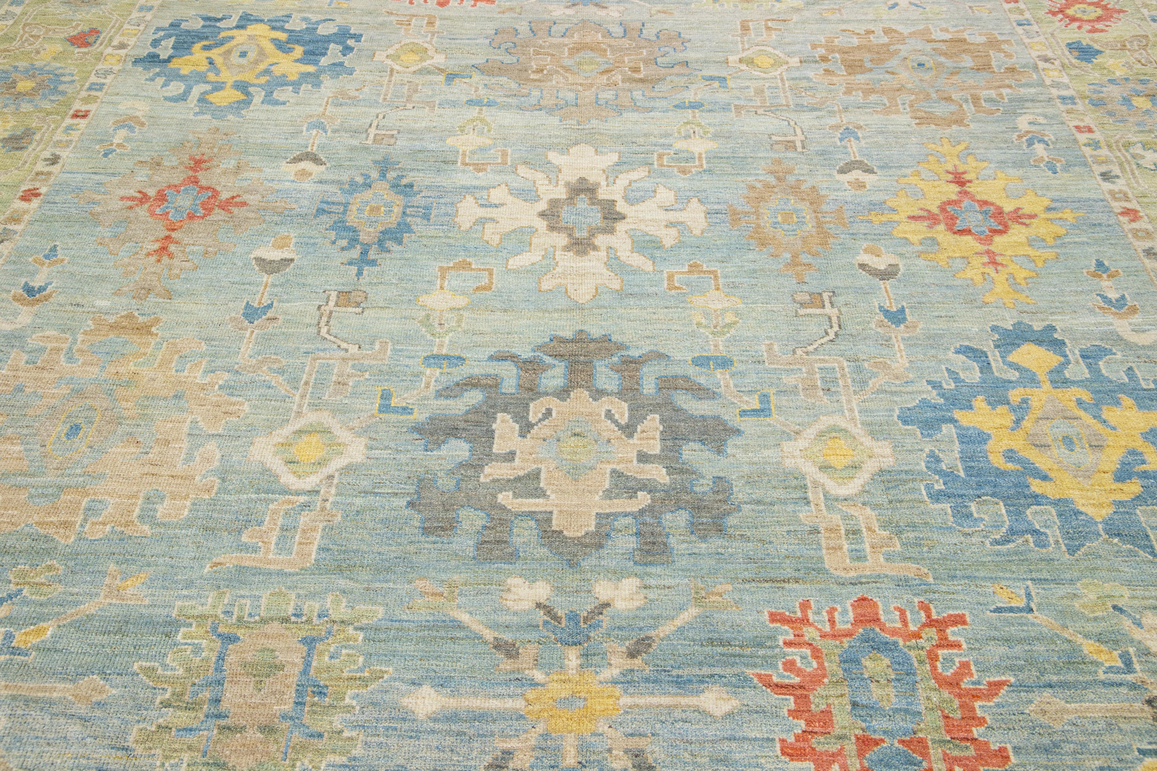 Contemporary Handmade Modern Sultanabad Room Size Wool Rug With Multicolor Floral Motif For Sale