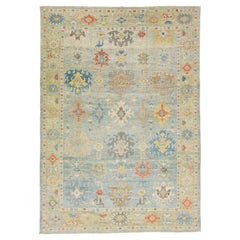 Handgefertigter moderner Sultanabad-Wollteppich in Zimmergröße mit mehrfarbigem Blumenmotiv