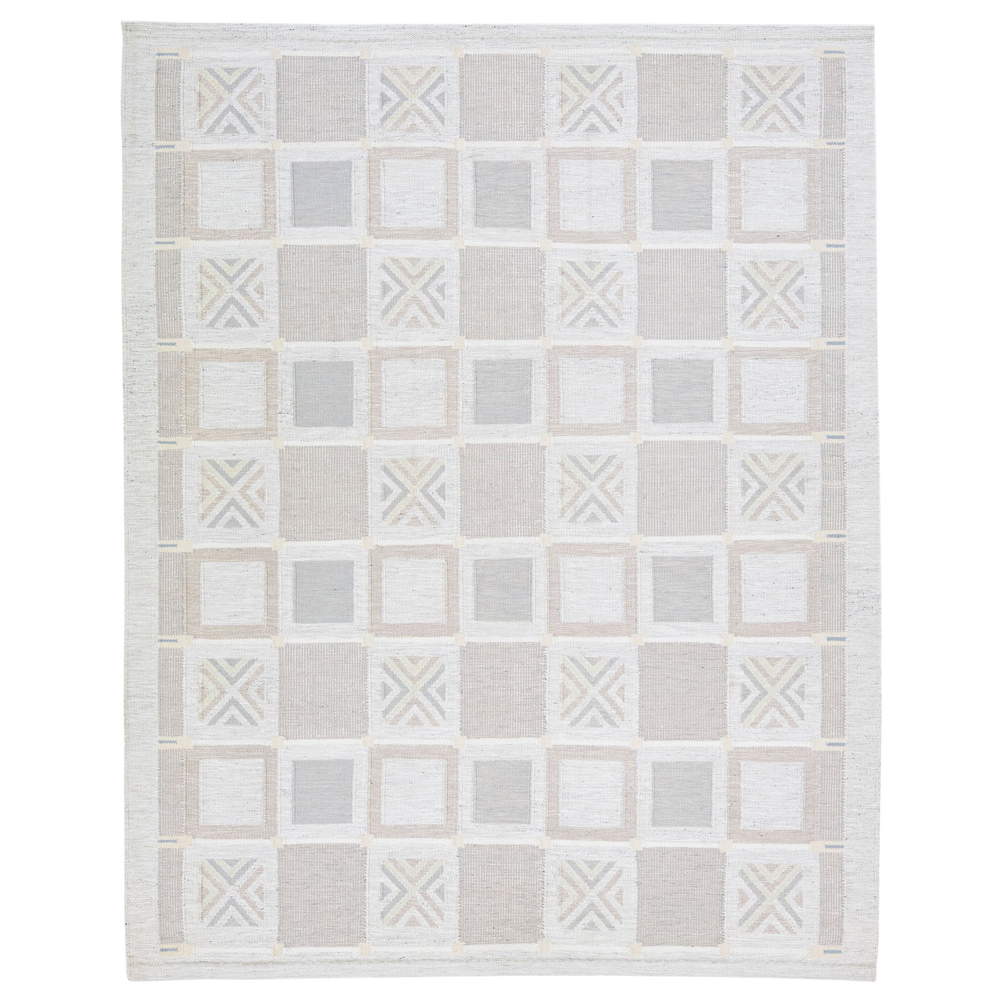 Tapis en laine géométrique de style suédois moderne fait à la main en gris clair