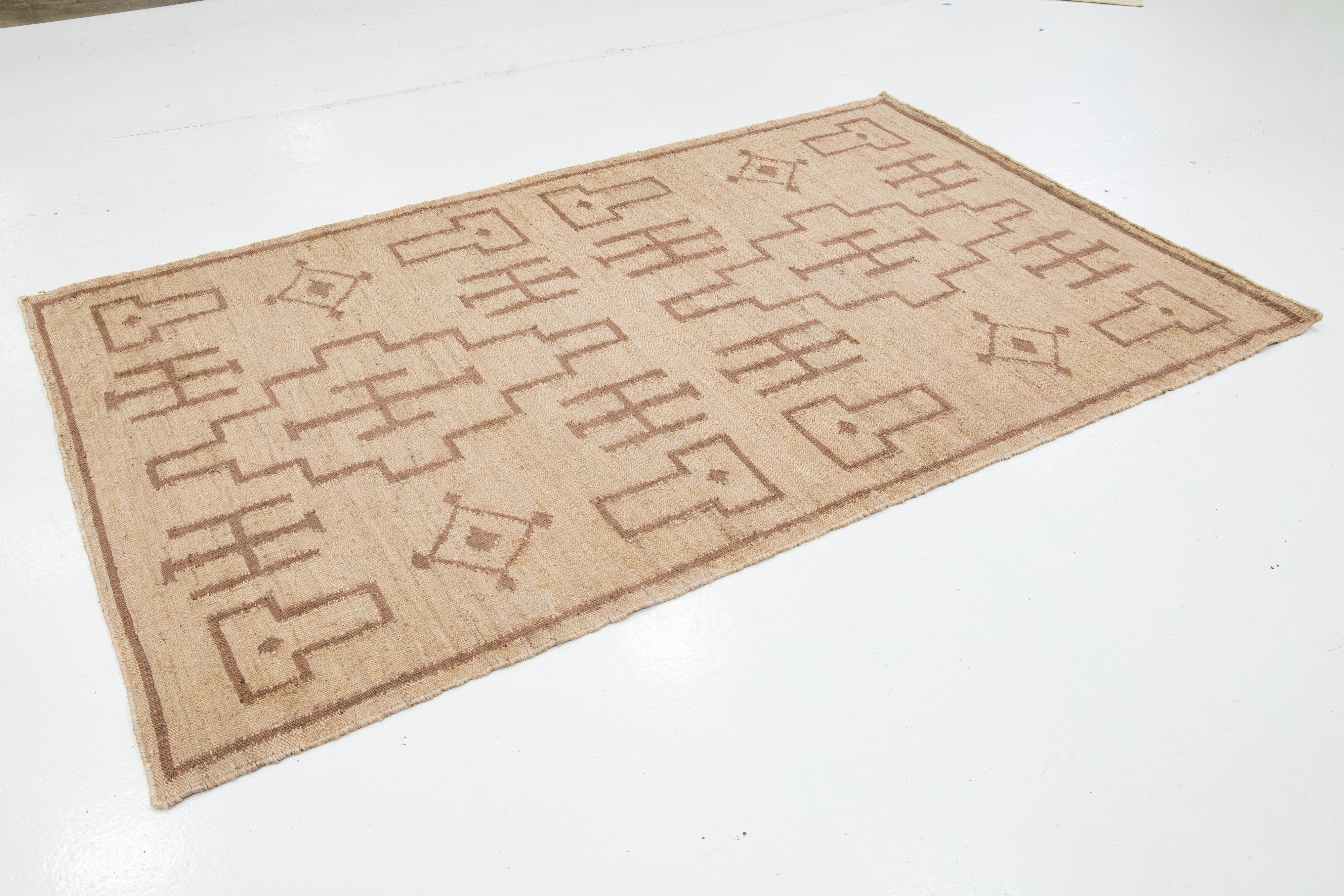 Indian Handmade Modern Tan Dhurrie Natural Jute Rug For Sale