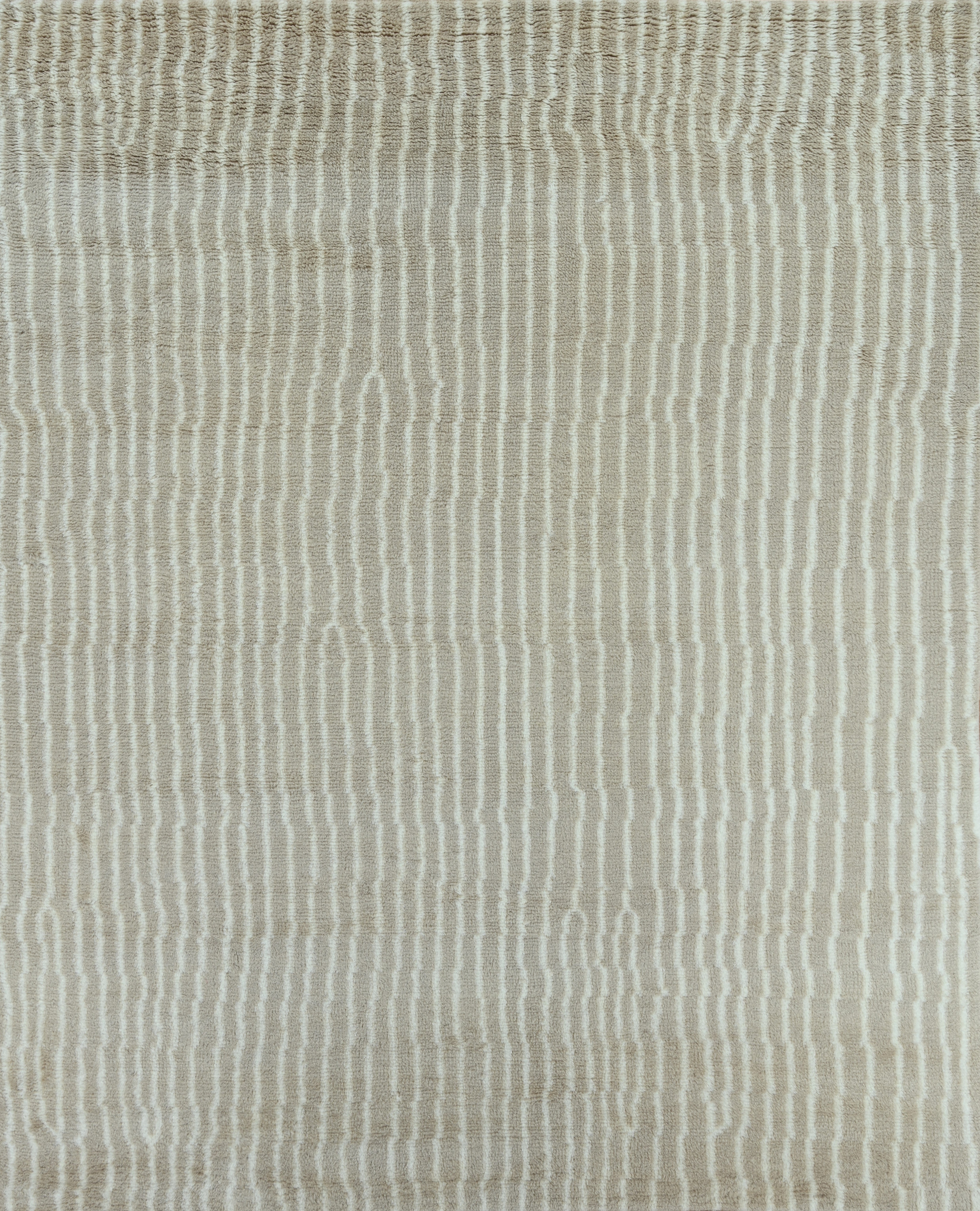 Handmade Modern Textured Wool Rug in Soft Camel with Linear Pattern