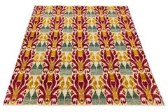 Handmade Modern Transitional Wool Area Rug – Bold Magenta & Gold Ikat Pattern