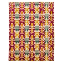 Handmade Modern Transitional Wool Area Rug – Bold Magenta & Gold Ikat Pattern