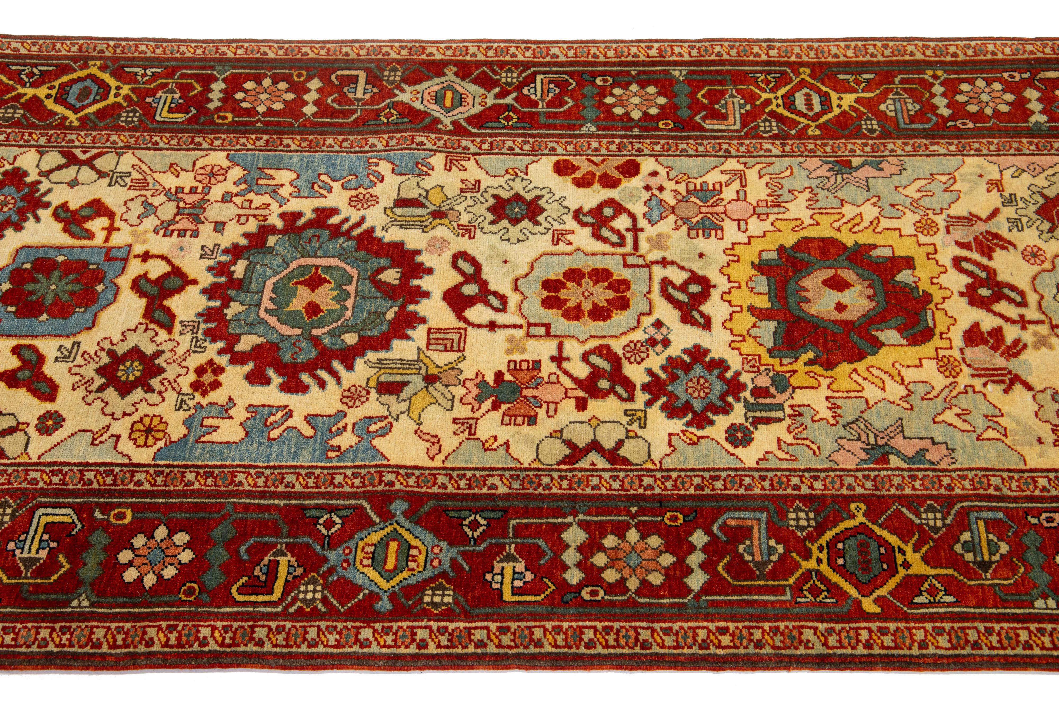 Handmade Modern Turkish Oushak Wool Runner With Multicolor Floral Design In New Condition For Sale In Norwalk, CT