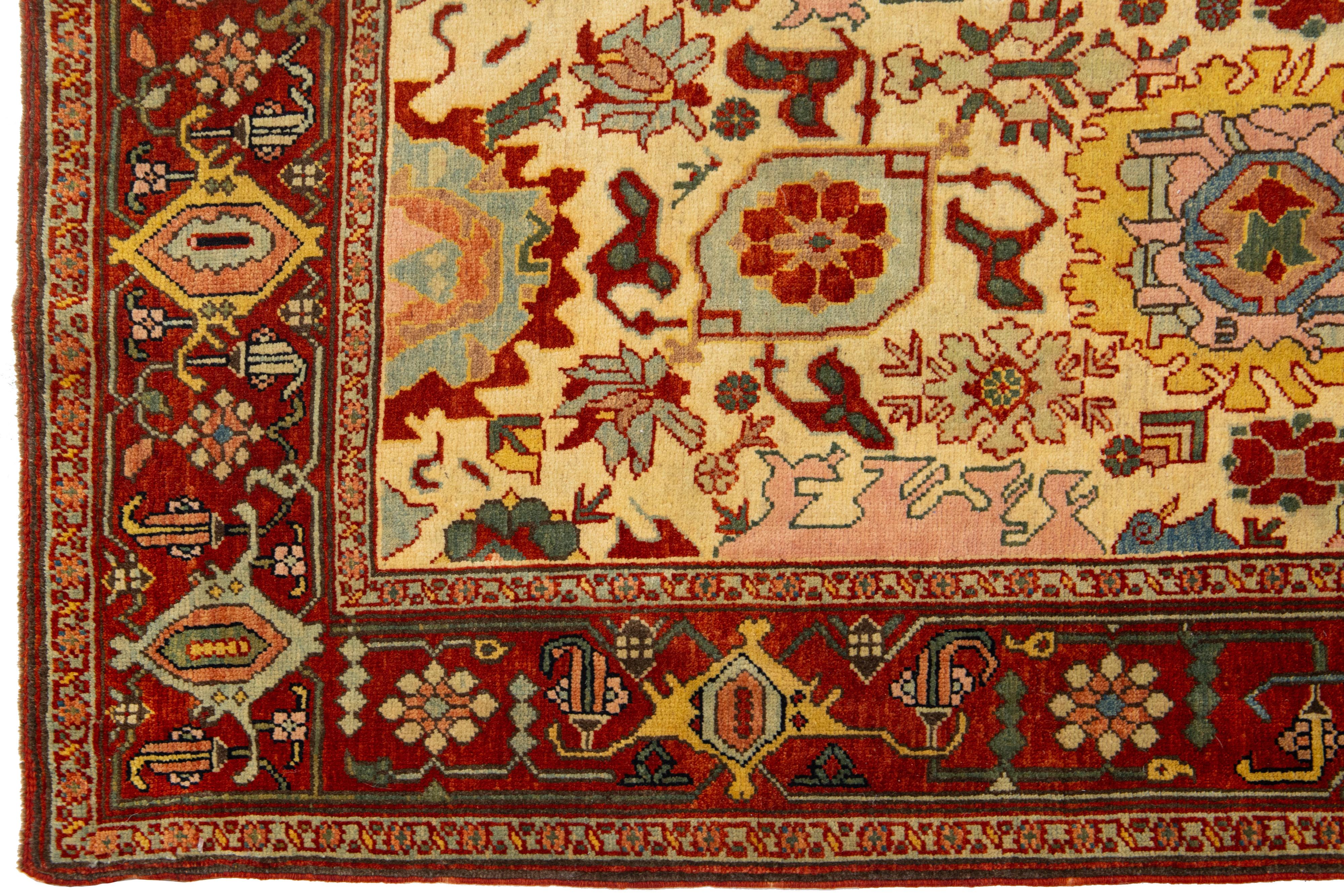 Contemporary Handmade Modern Turkish Oushak Wool Runner With Multicolor Floral Design For Sale