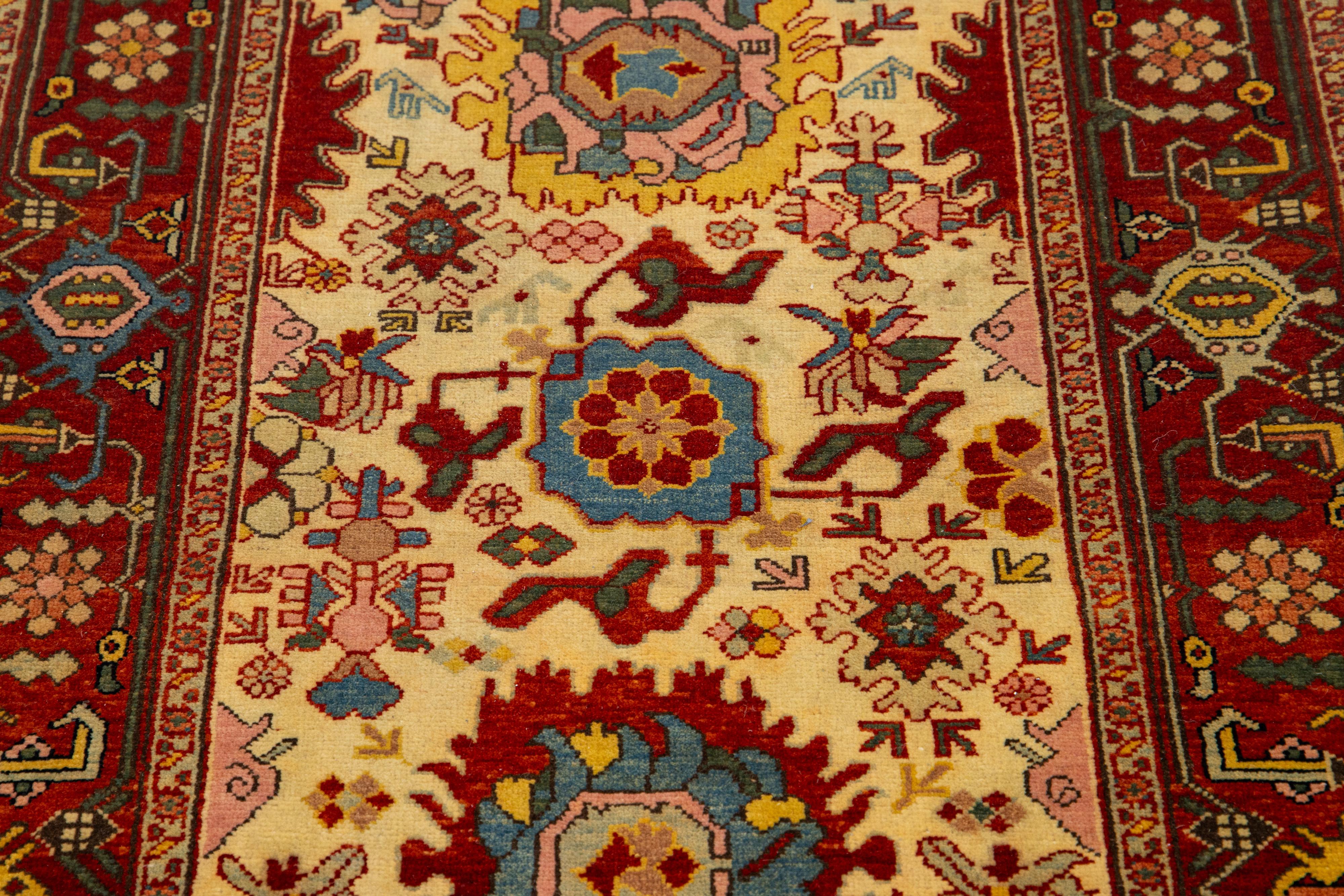 Handmade Modern Turkish Oushak Wool Runner With Multicolor Floral Design For Sale 1
