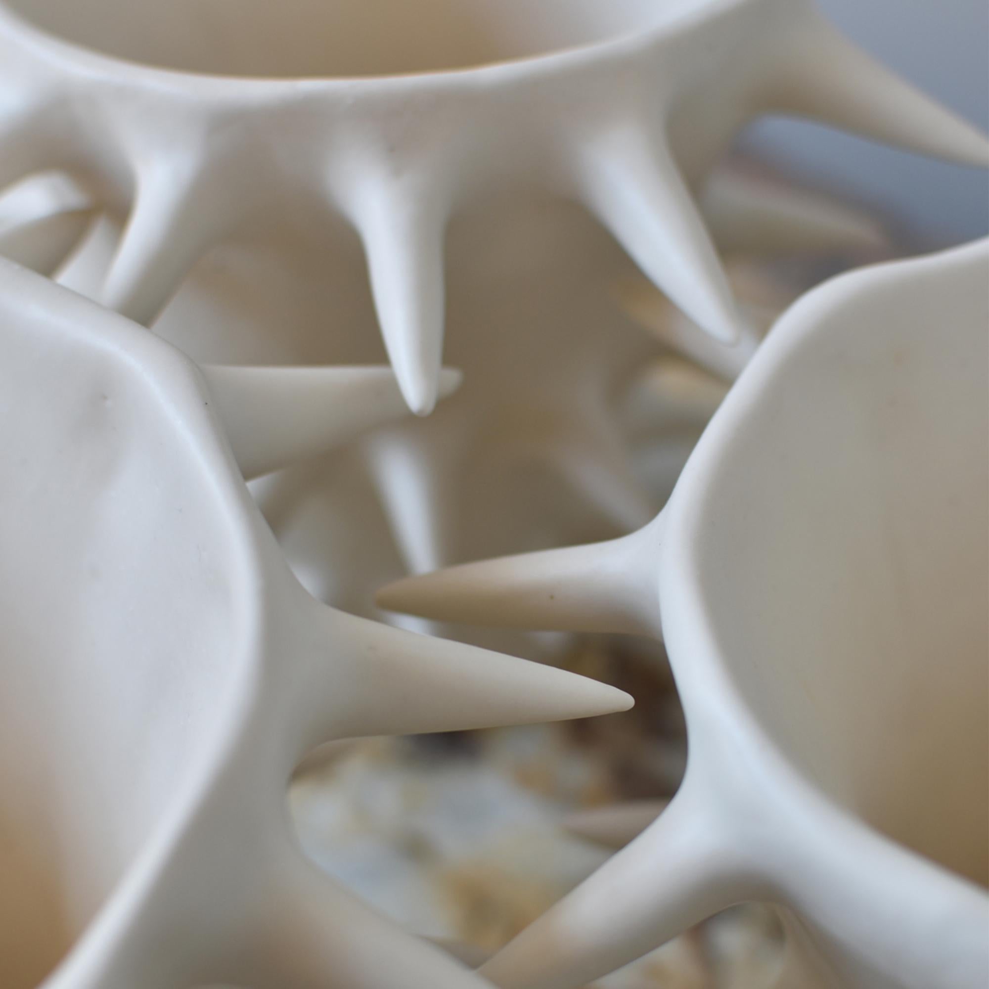 Argentine Handmade Spikes White Ceramic Flower Vase V For Sale