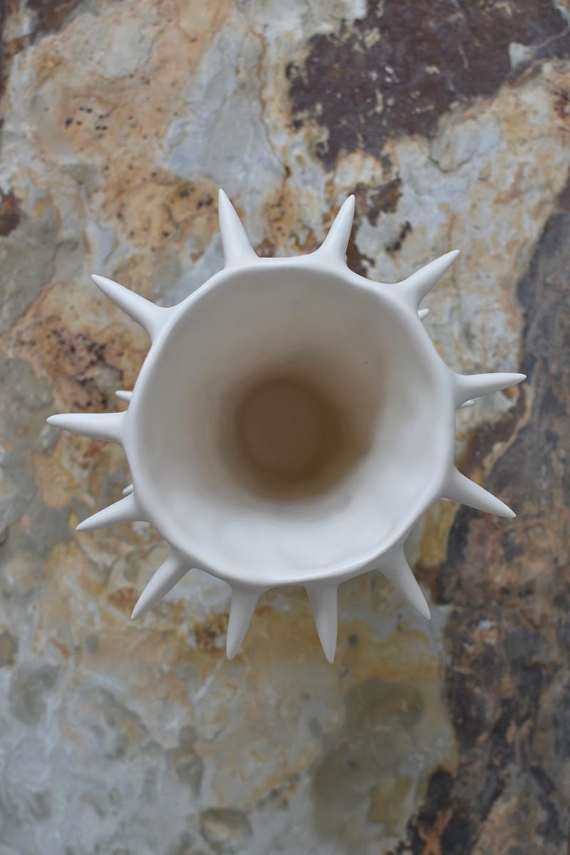 Contemporary Handmade Spikes White Ceramic Flower Vase V For Sale