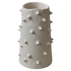 Handmade Modern White Matte Tall Ceramic Centerpiece Vase with Spikes