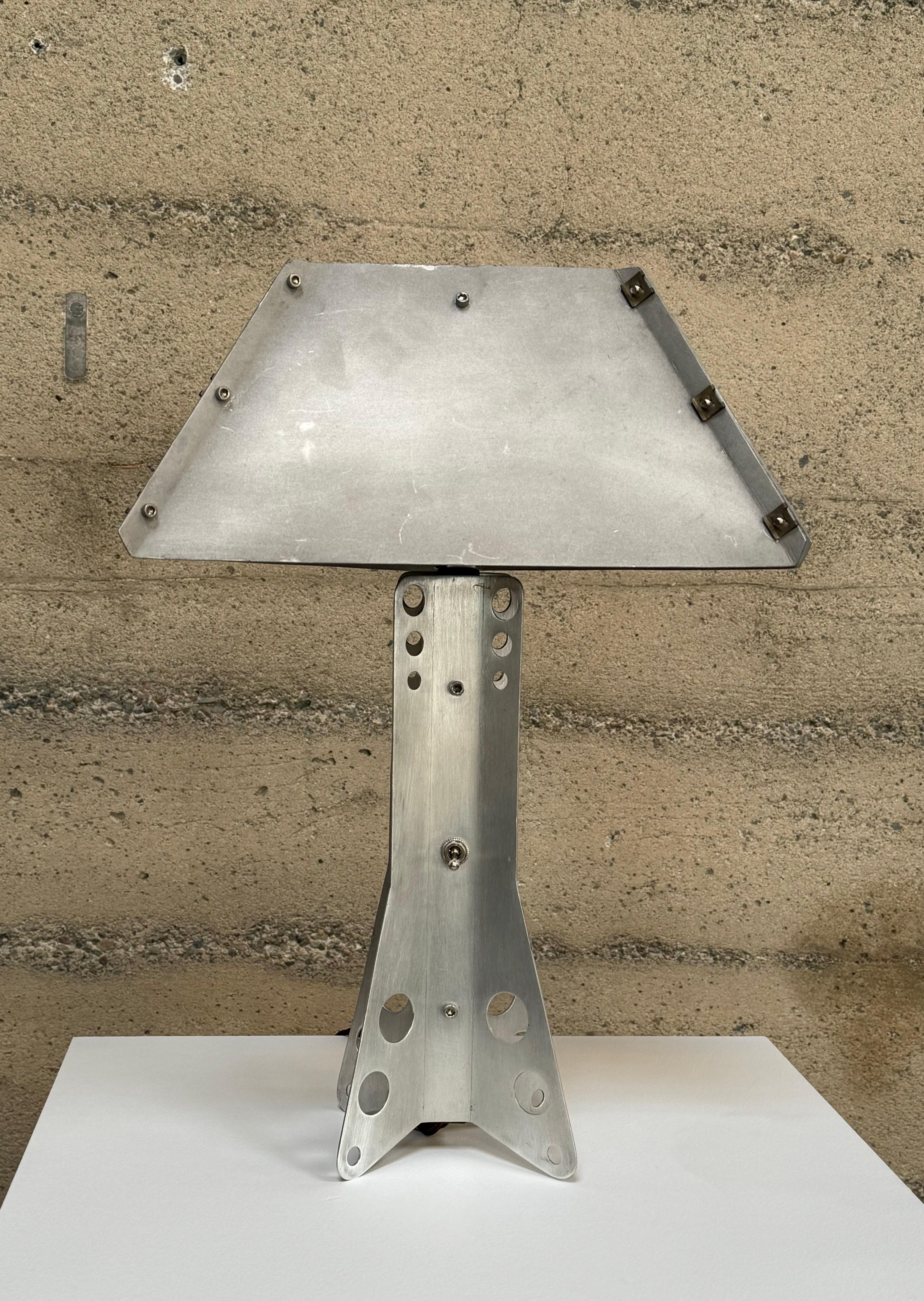 Hand-Crafted Handmade Modernist / Machine Age Aluminum Table Lamp For Sale