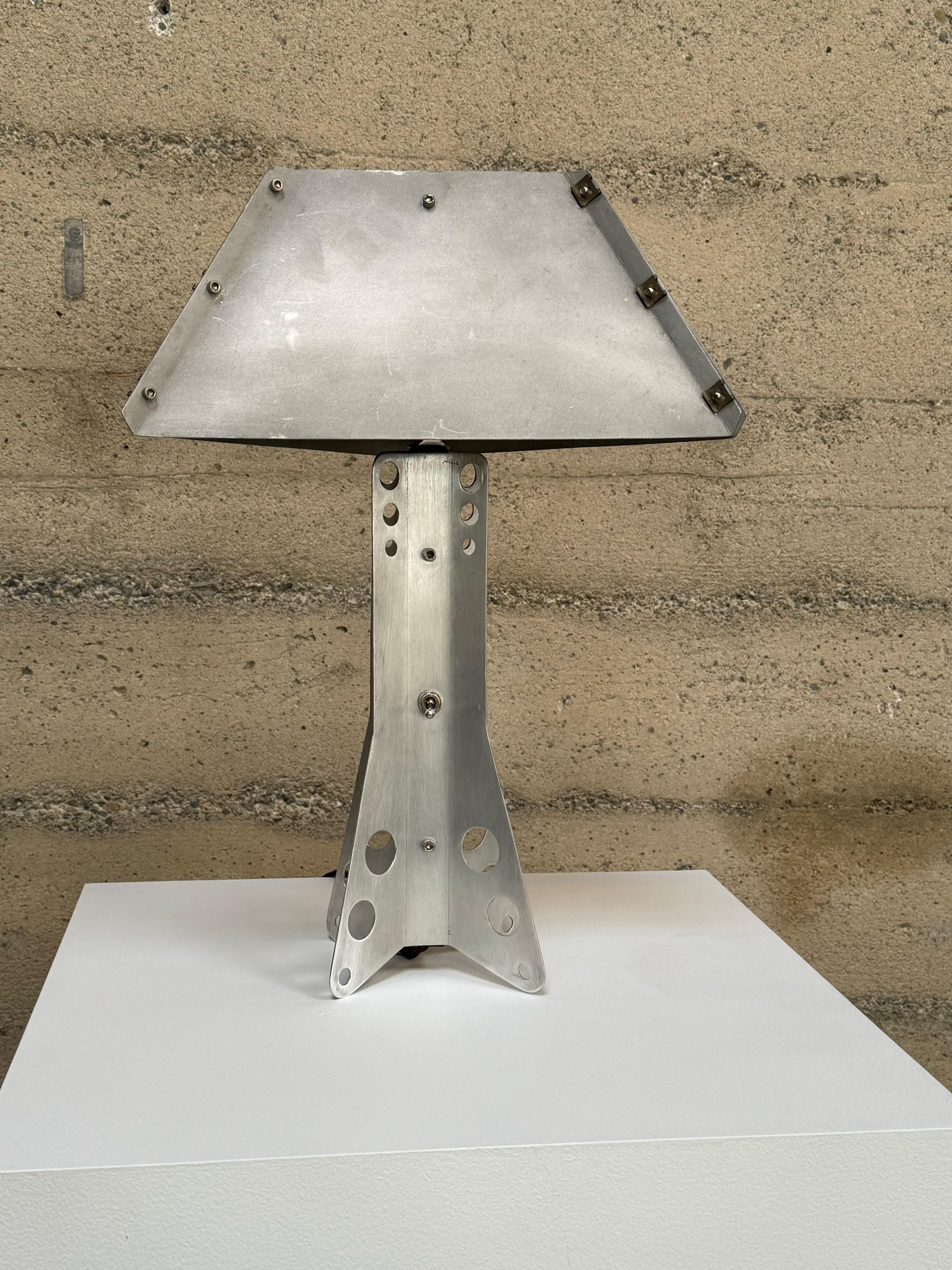 Late 20th Century Handmade Modernist / Machine Age Aluminum Table Lamp For Sale