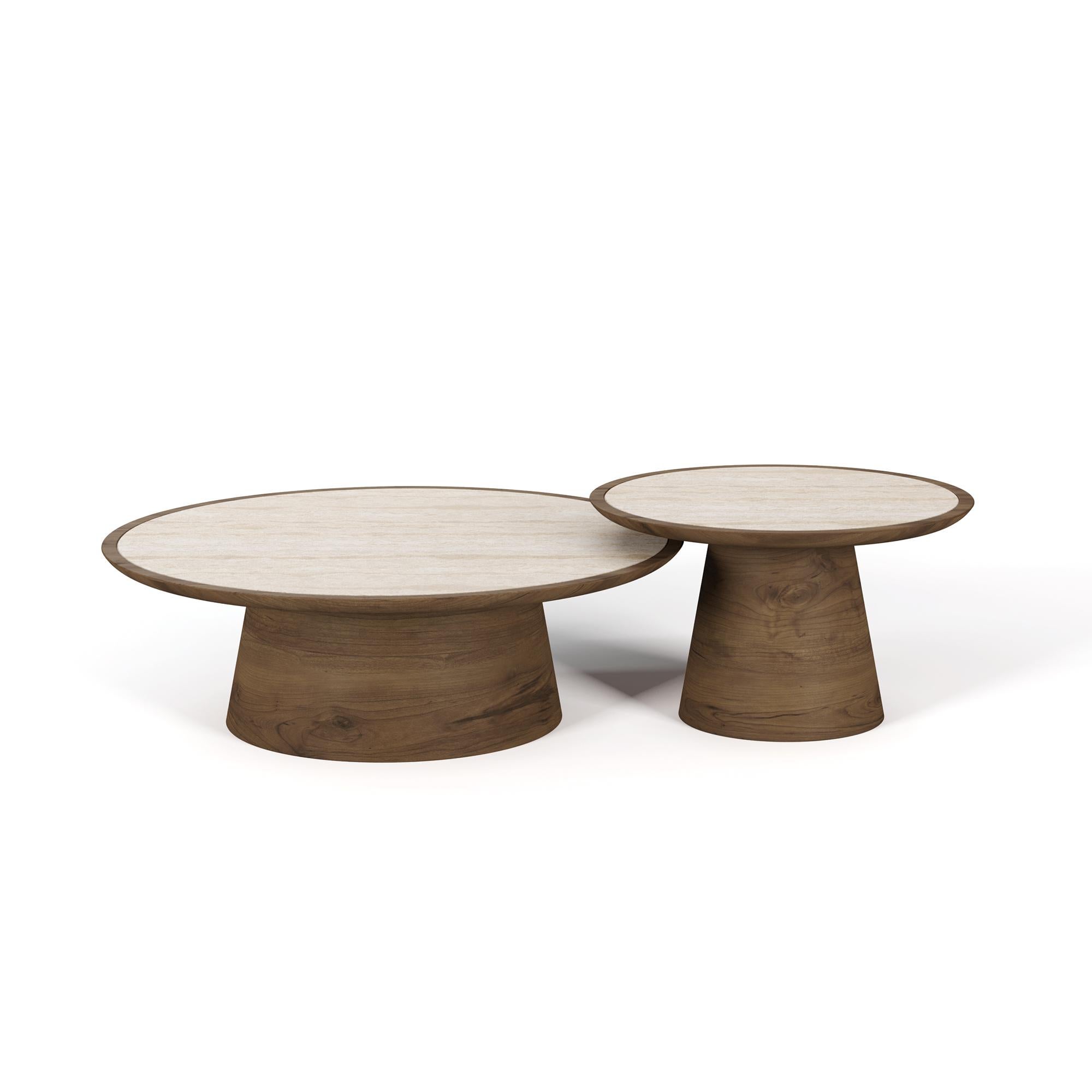 Mesa de centro Liz modular hecha a mano en travertino y nogal mate by Nolita Harbour Moderno en venta