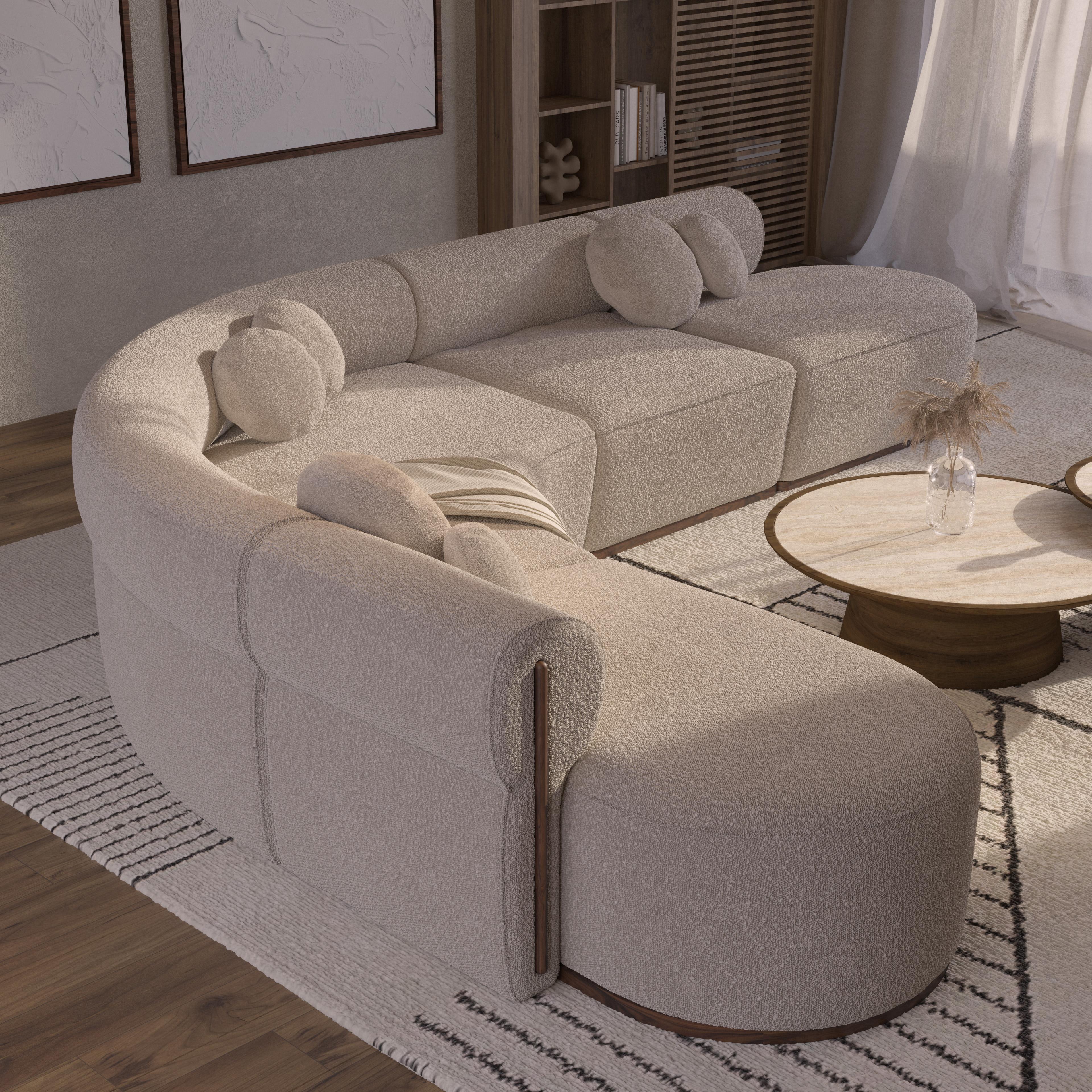 Modern Handmade Modular Liz Coffee Table in Travertine & Walnut Matte by Nolita Harbour For Sale