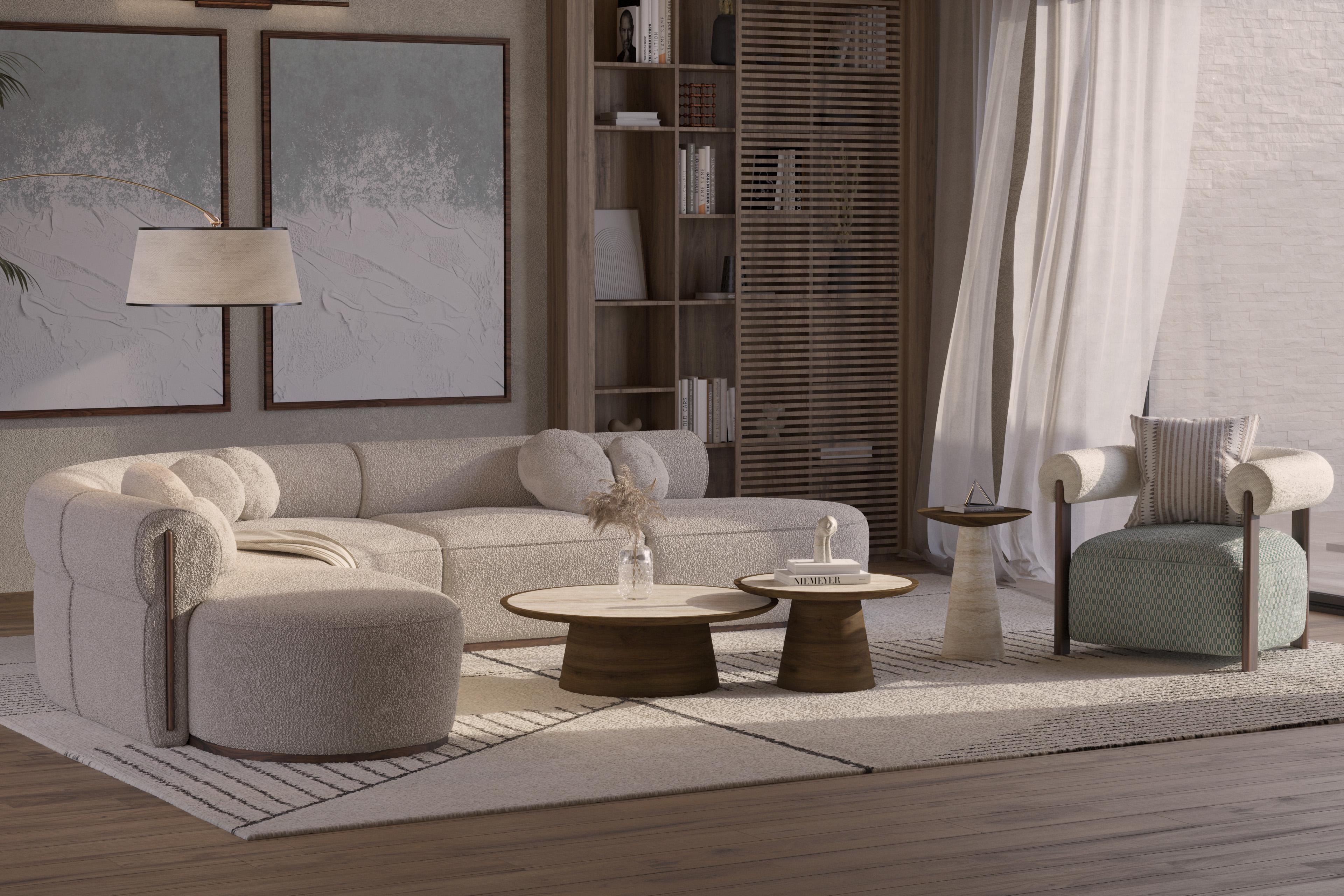 Portuguese Handmade Modular Liz Coffee Table in Travertine & Walnut Matte by Nolita Harbour For Sale