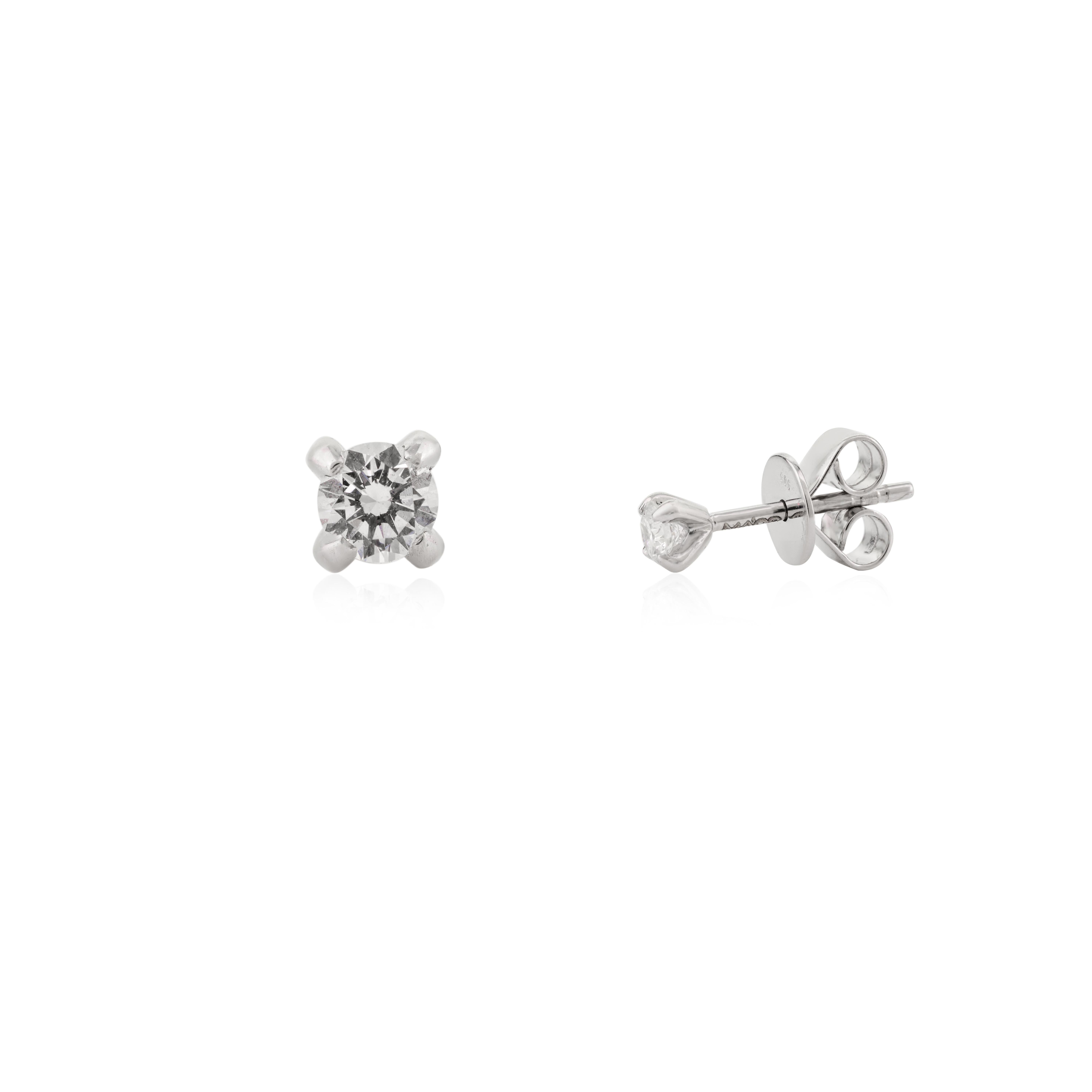 Handmade Moissanite Brilliant Solitaire Stud Earrings in 14k solid white gold. You shall need these stud earrings to make a statement with your look. These Moissanite stud earrings create a sparkling, luxurious look featuring 0.193 carats of