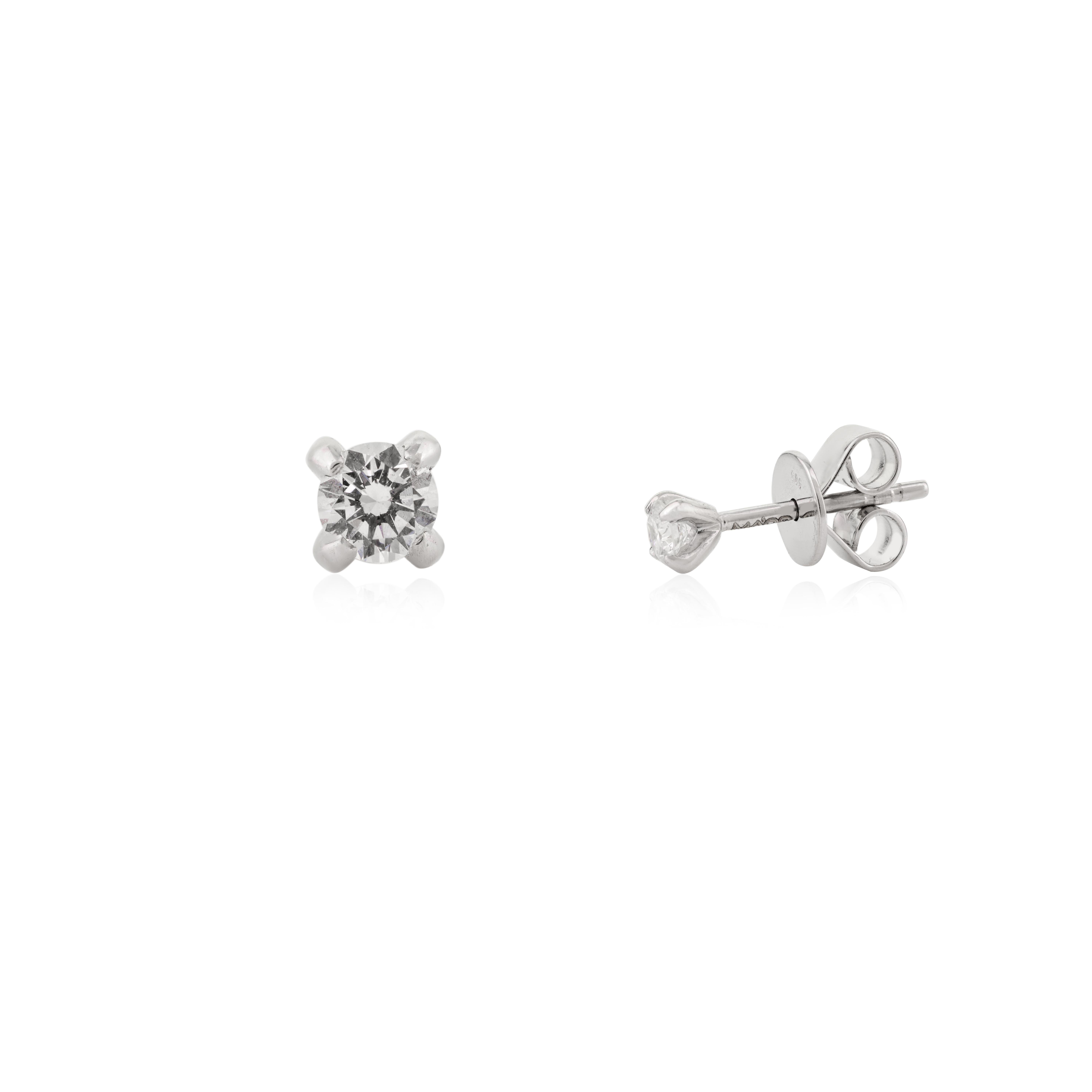 Art Deco Handmade Moissanite Brilliant Solitaire Stud Earrings in White Gold for Her For Sale