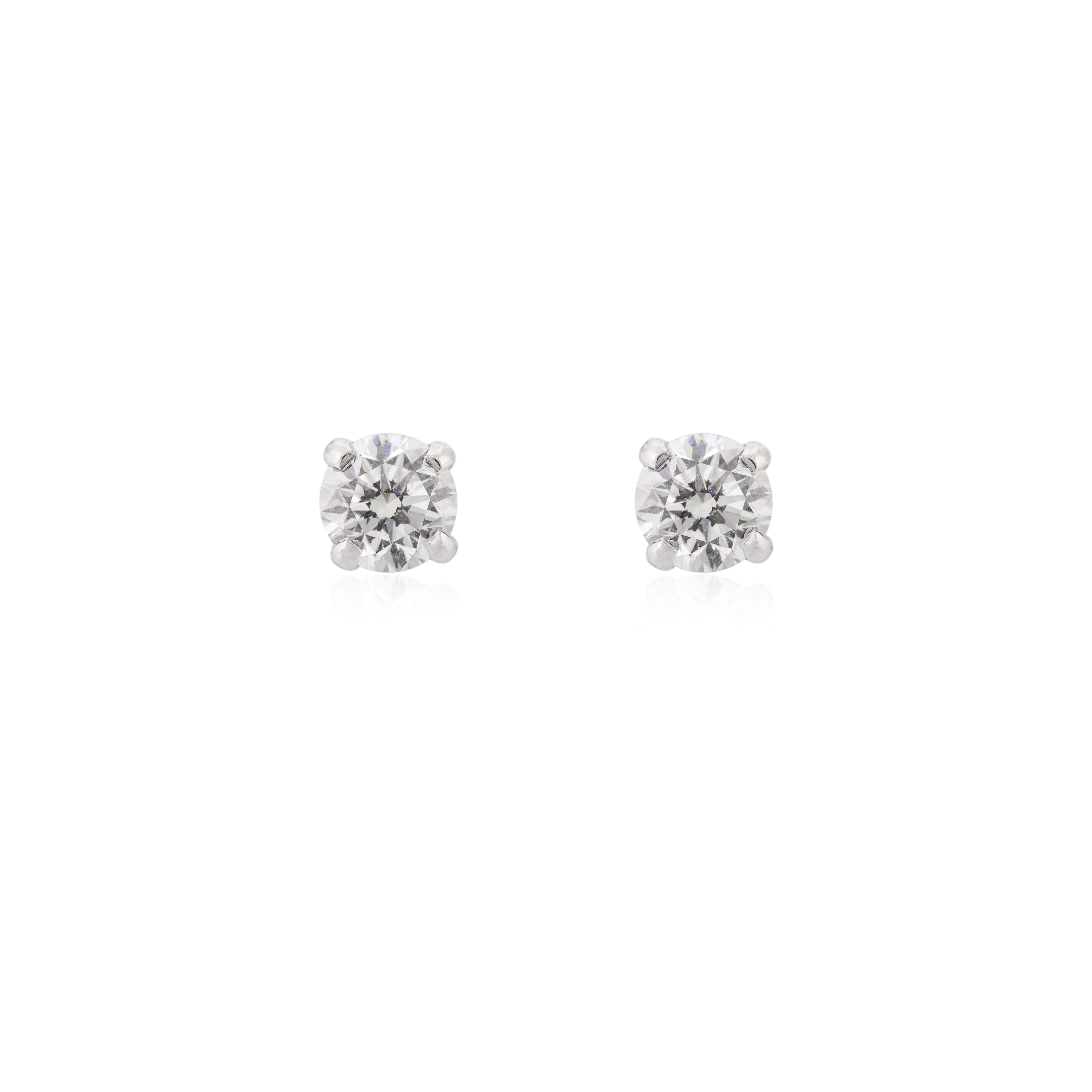 Handmade Moissanite Round Cut Stud Earring in 14k Solid White Gold for Women In New Condition For Sale In New York, NY