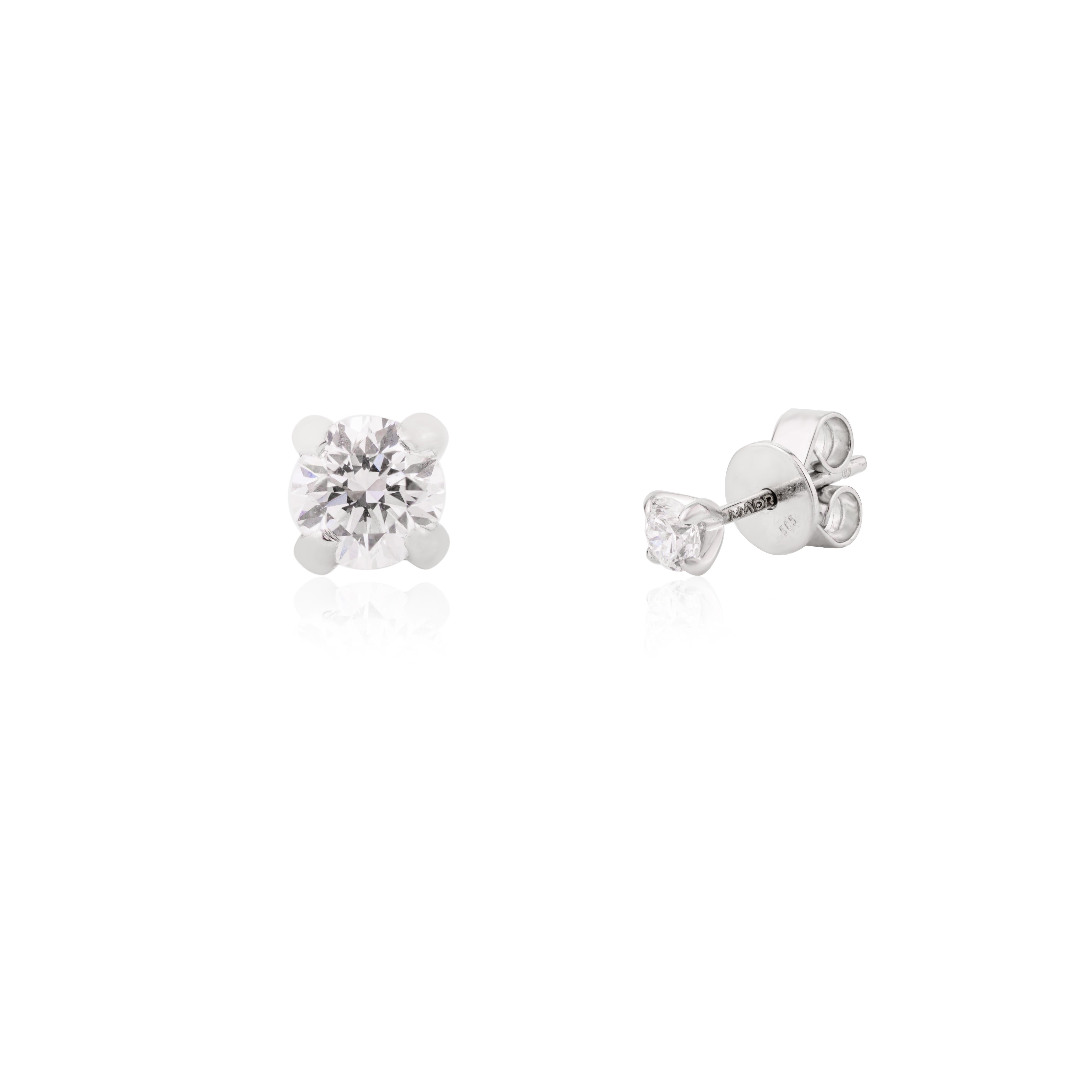 Taglio rotondo Orecchini fatti a mano con Single Stone di Moissanite in oro bianco massiccio 18k per lei in vendita