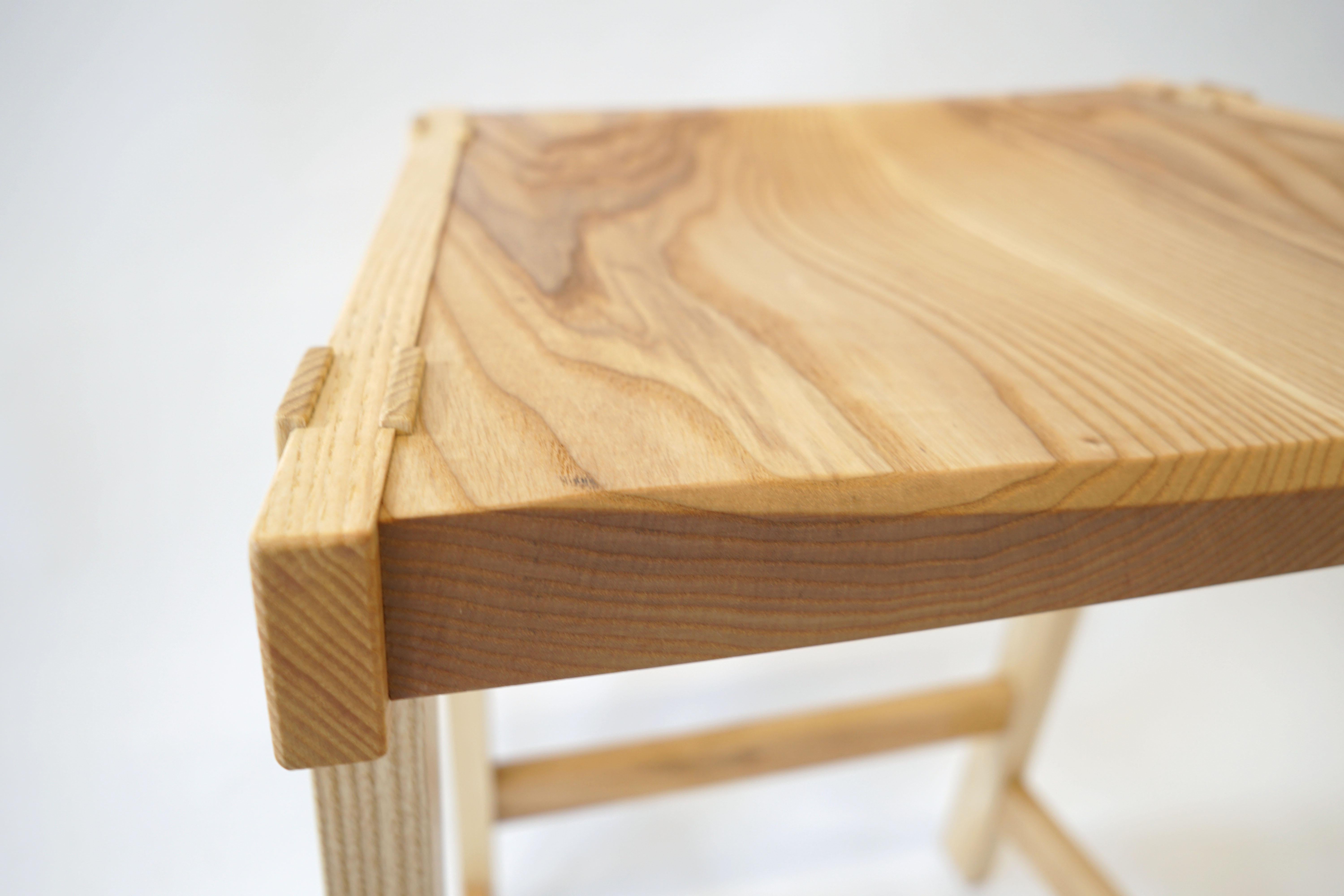 Scandinavian Modern Montrose Stool in Ash, Exposed Joinery with a Hand Carved Seat For Sale