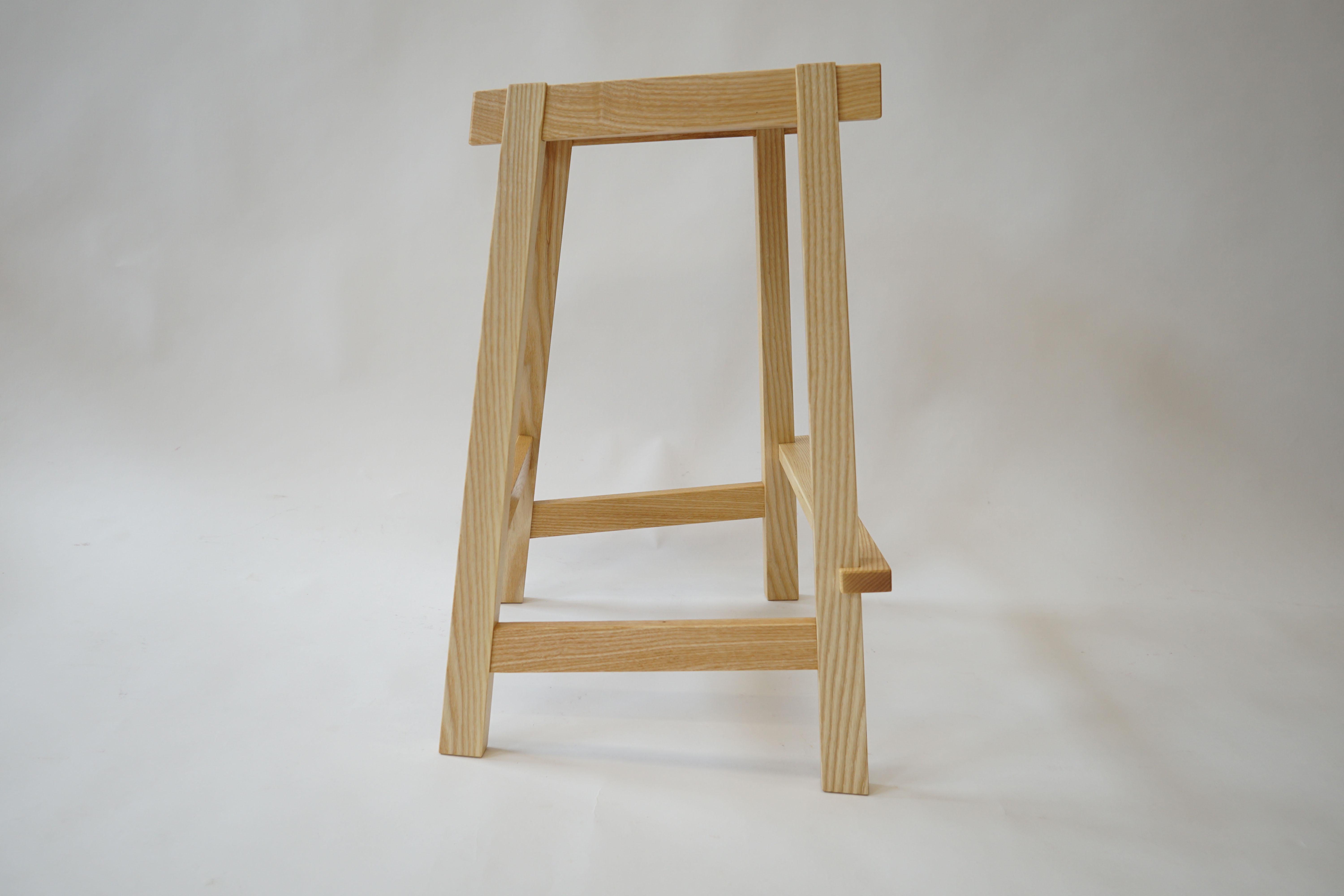 American Montrose Stool in Ash, Exposed Joinery with a Hand Carved Seat For Sale