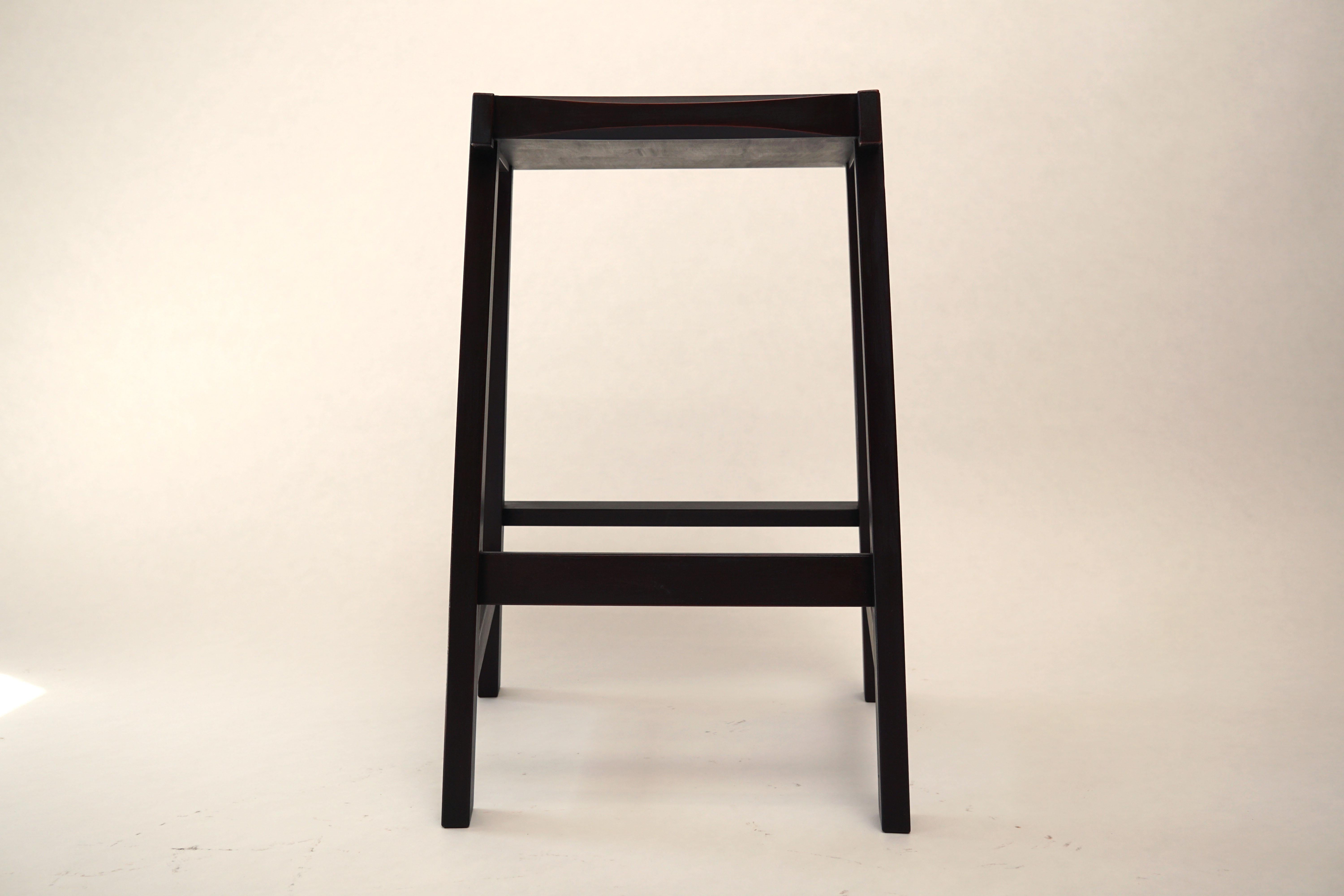Montrose Stool, Black on Red Milkpaint, Exposed Joinery with a Hand Carved Seat For Sale 10