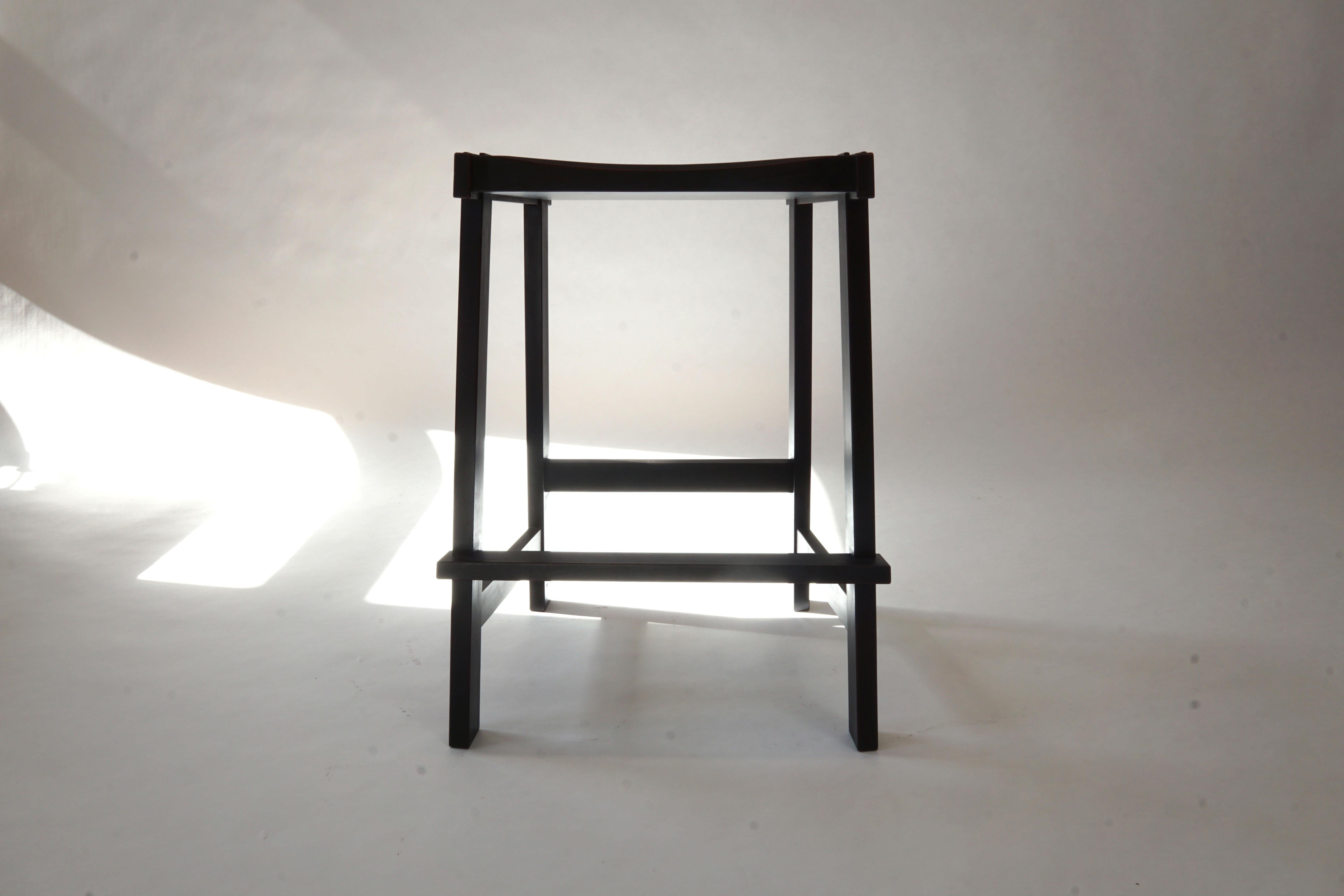 Montrose Stool, Black on Red Milkpaint, Exposed Joinery with a Hand Carved Seat In New Condition For Sale In Southampton, MA