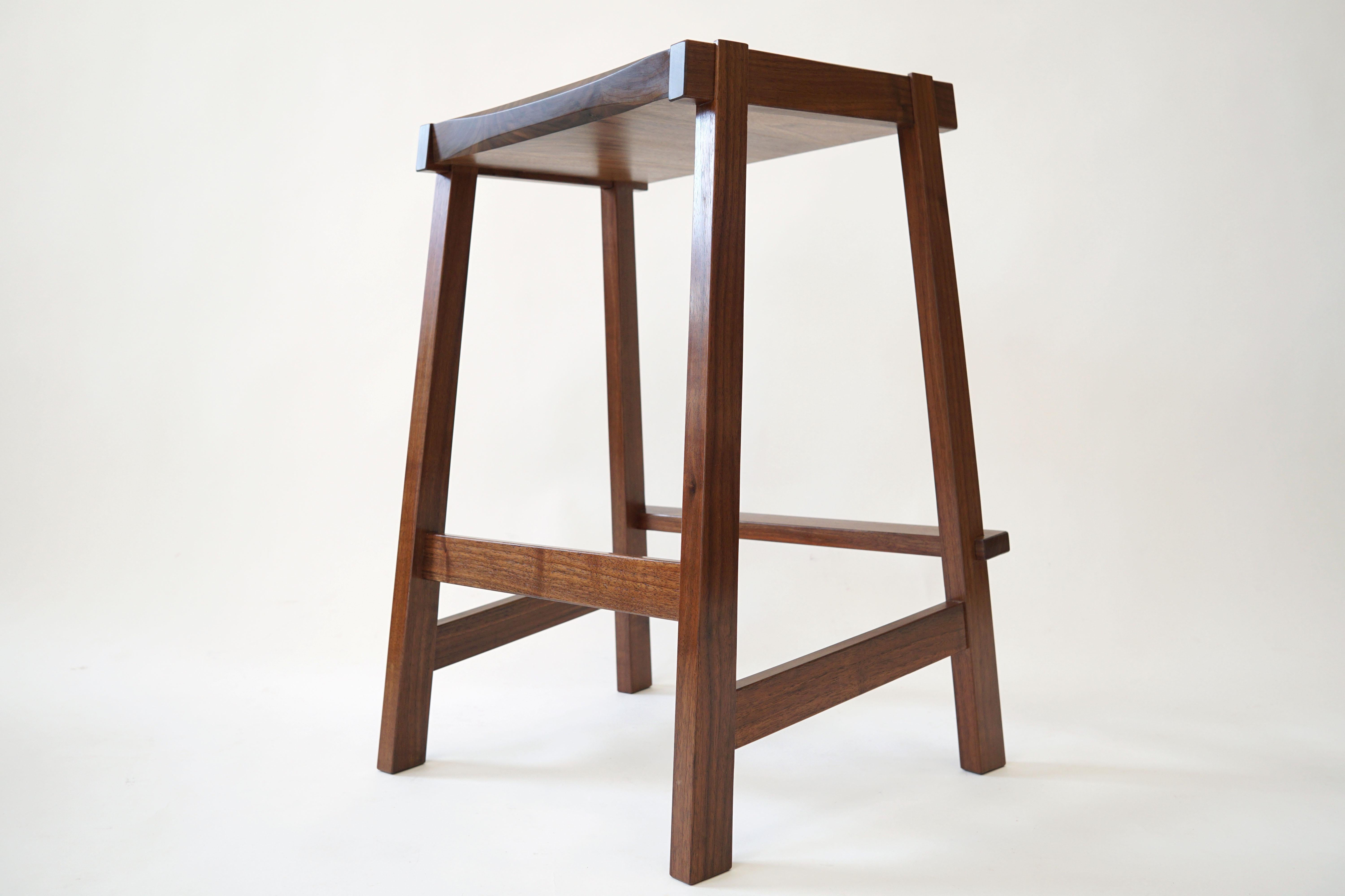 Montrose Stool in Walnut, Exposed Joinery with a Hand Carved Seat For Sale 5